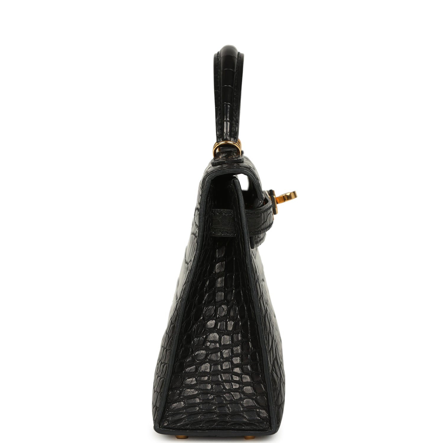 Pre-owned Hermes Kelly Sellier 20 Black Matte Alligator Gold Hardware