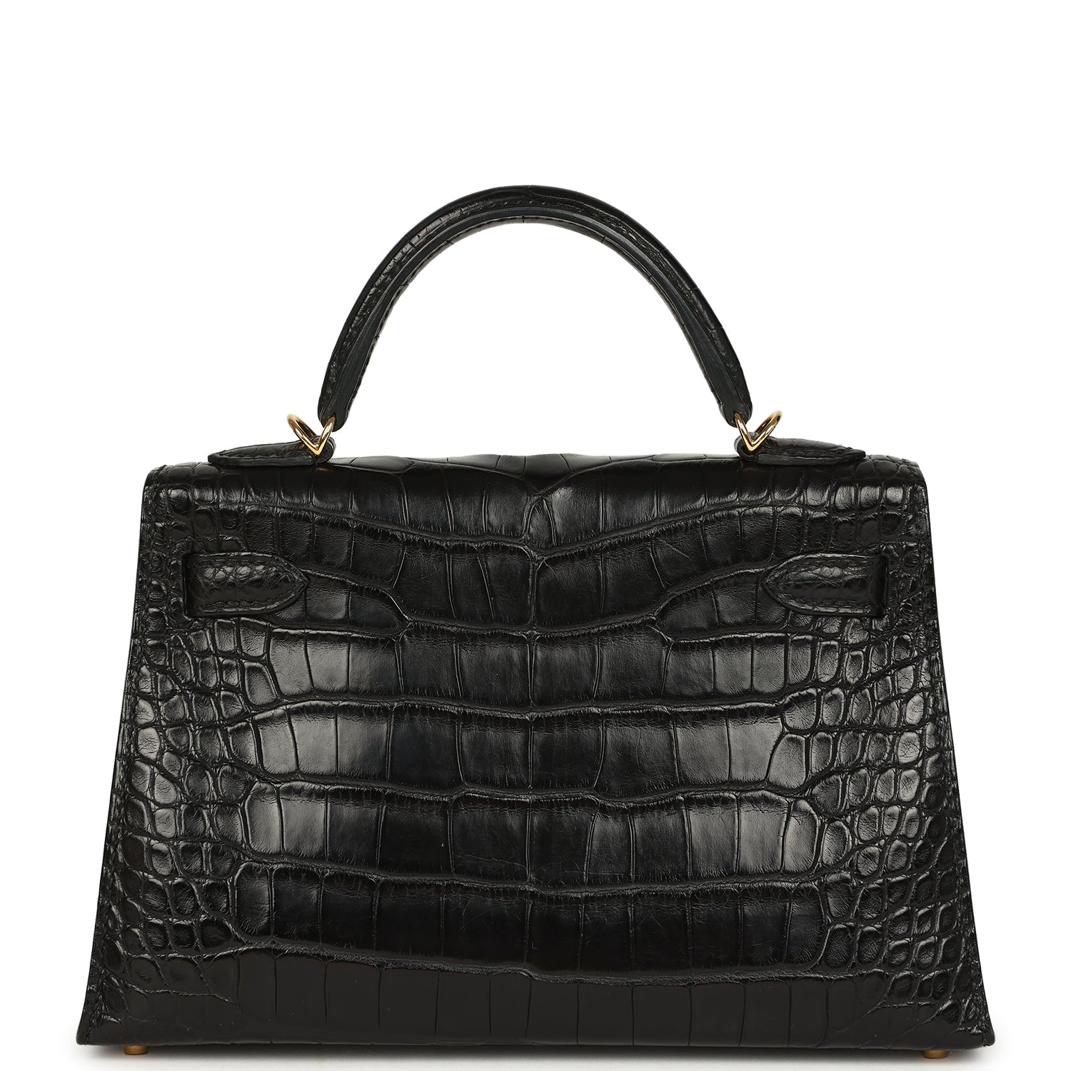 Pre-owned Hermes Kelly Sellier 20 Black Matte Alligator Gold Hardware