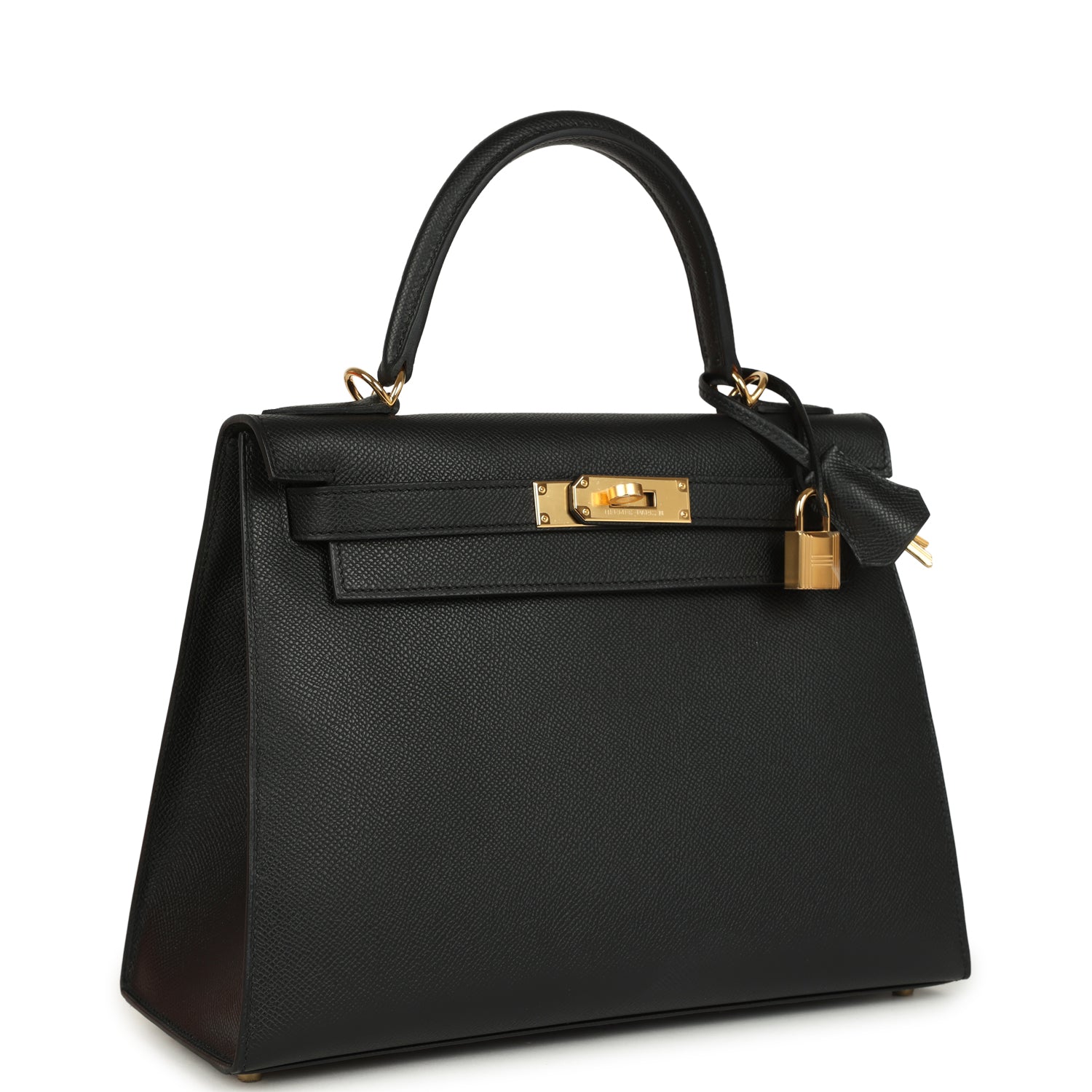 Hermes Kelly Sellier 28 Black Epsom Gold Hardware