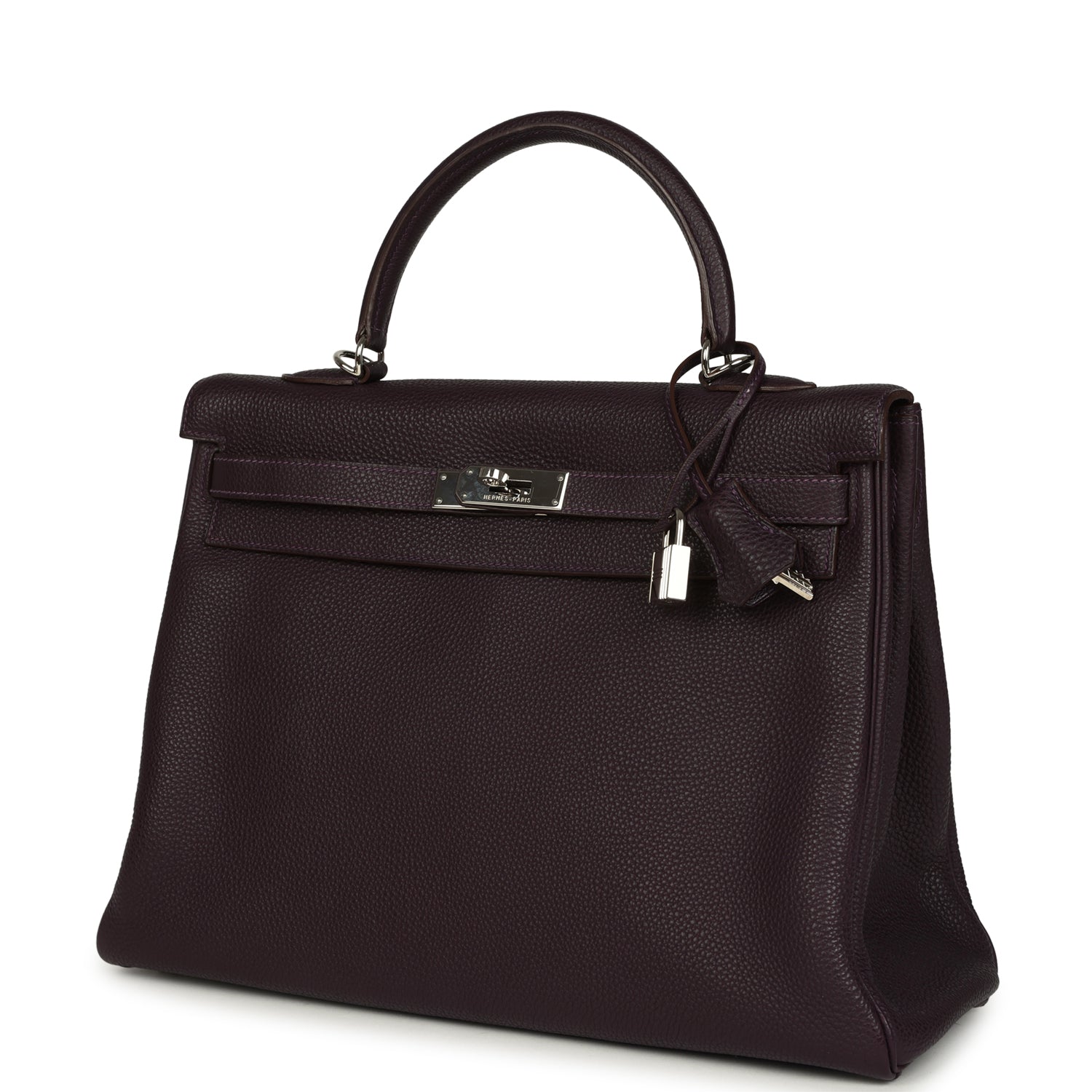 Pre-owned Hermes Kelly Retourne 35 Raisin Togo Palladium Hardware