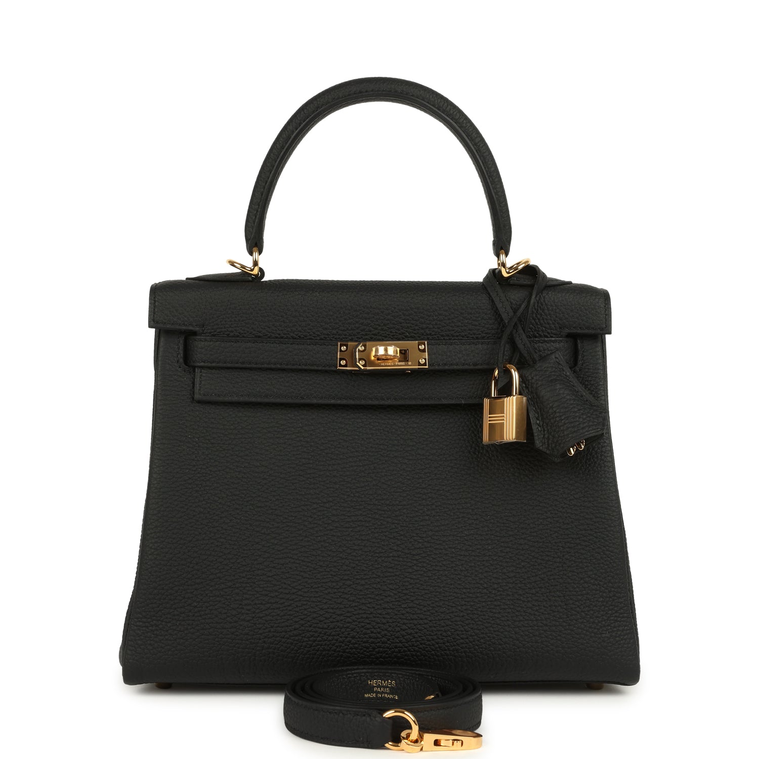 Hermes Kelly Retourne 25 Black Togo Gold Hardware