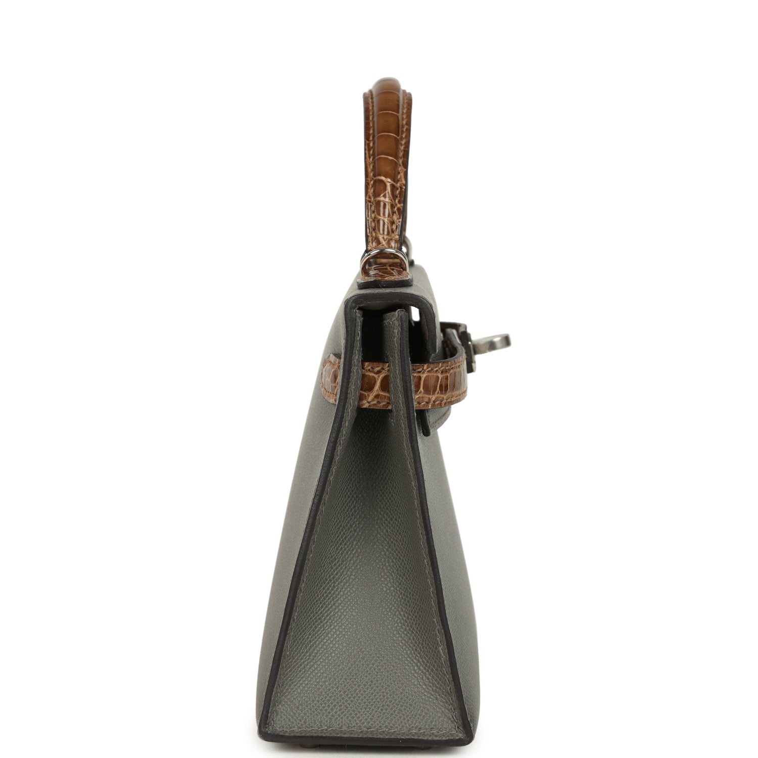 Hermes Kelly Sellier 20 Gris Meyer Madame and Ficelle Shiny Alligator Touch Palladium Hardware