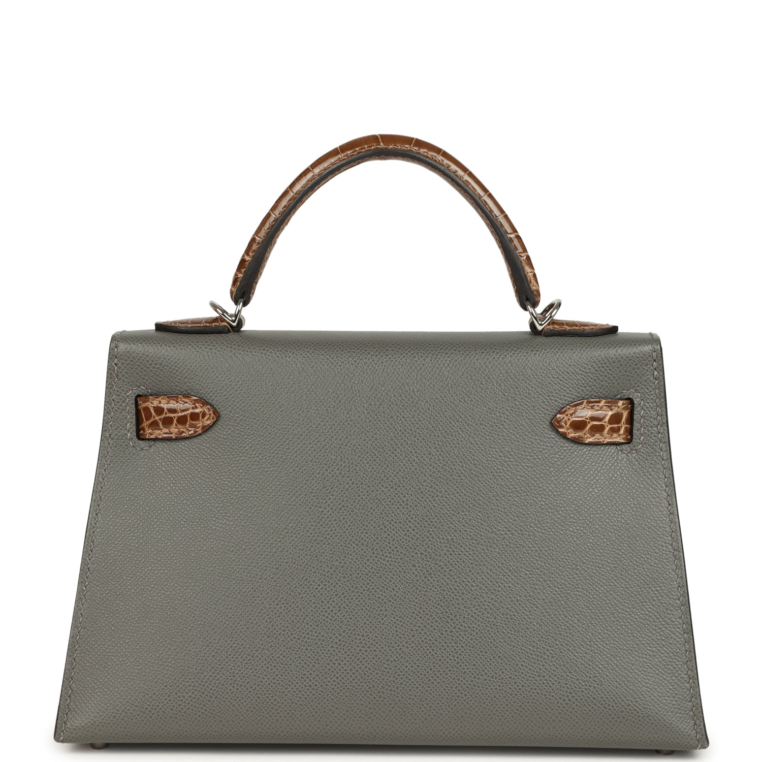 Hermes Kelly Sellier 20 Gris Meyer Madame and Ficelle Shiny Alligator Touch Palladium Hardware