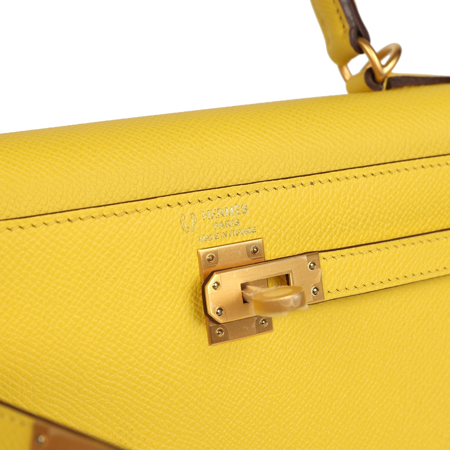 Hermes Special Order (HSS) Kelly Sellier 25 Jaune De Naples Verso Epsom Brushed Gold Hardware