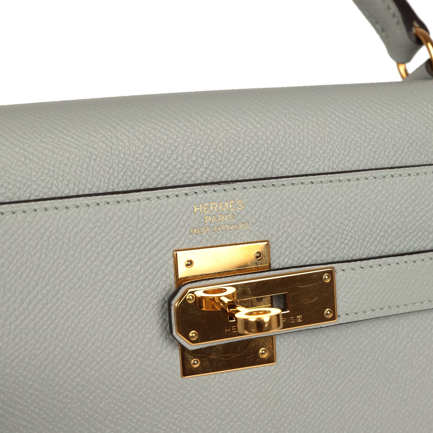 Pre-owned Hermes Kelly Sellier 32 Bleu Glacier Epsom Gold Hardware