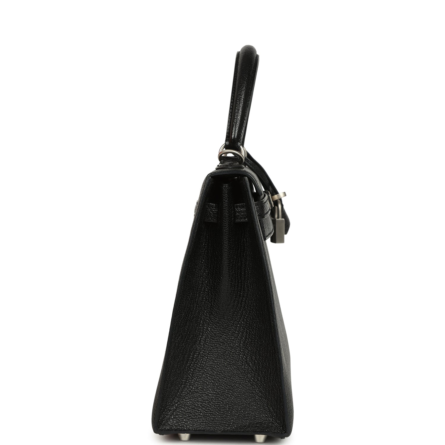 Pre-owned Hermes Special Order (HSS) Kelly Sellier 25 Black Verso Chevre Mysore Brushed Palladium Hardware