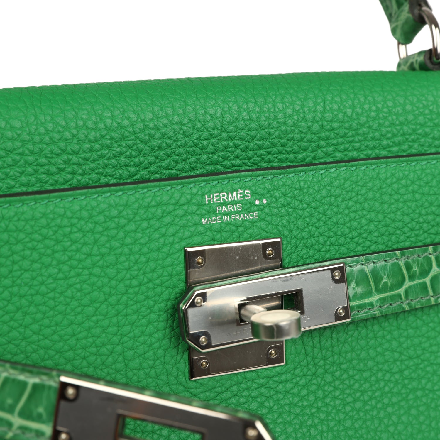 Hermes Kelly Retourne 28 Bambou Togo and Shiny Niloticus Crocodile Touch Palladium Hardware