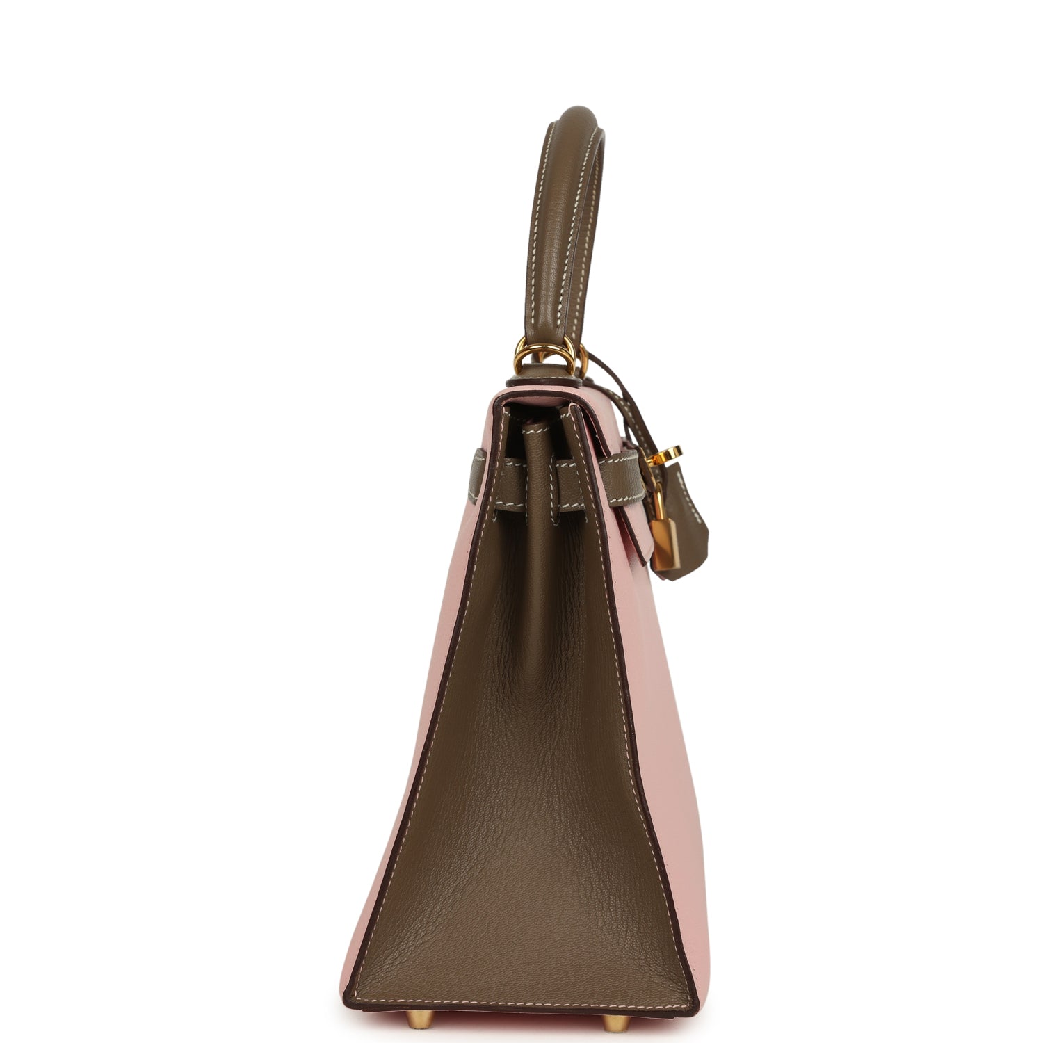 Pre-owned Hermes Special Order (HSS) Kelly Sellier 28 Rose Sakura and Etoupe Chevre Gold Hardware