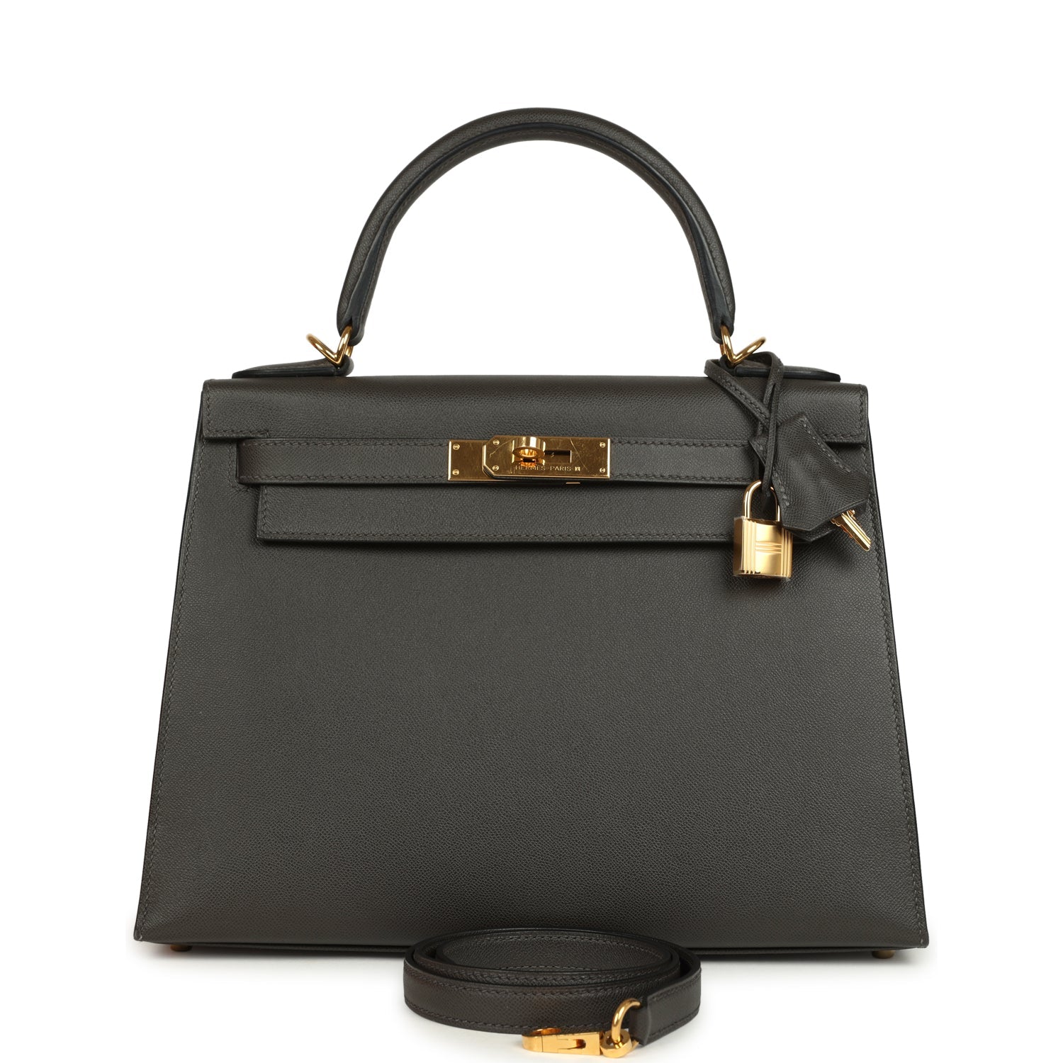 Pre-owned Hermes Kelly Sellier 28 Graphite Madame Gold Hardware