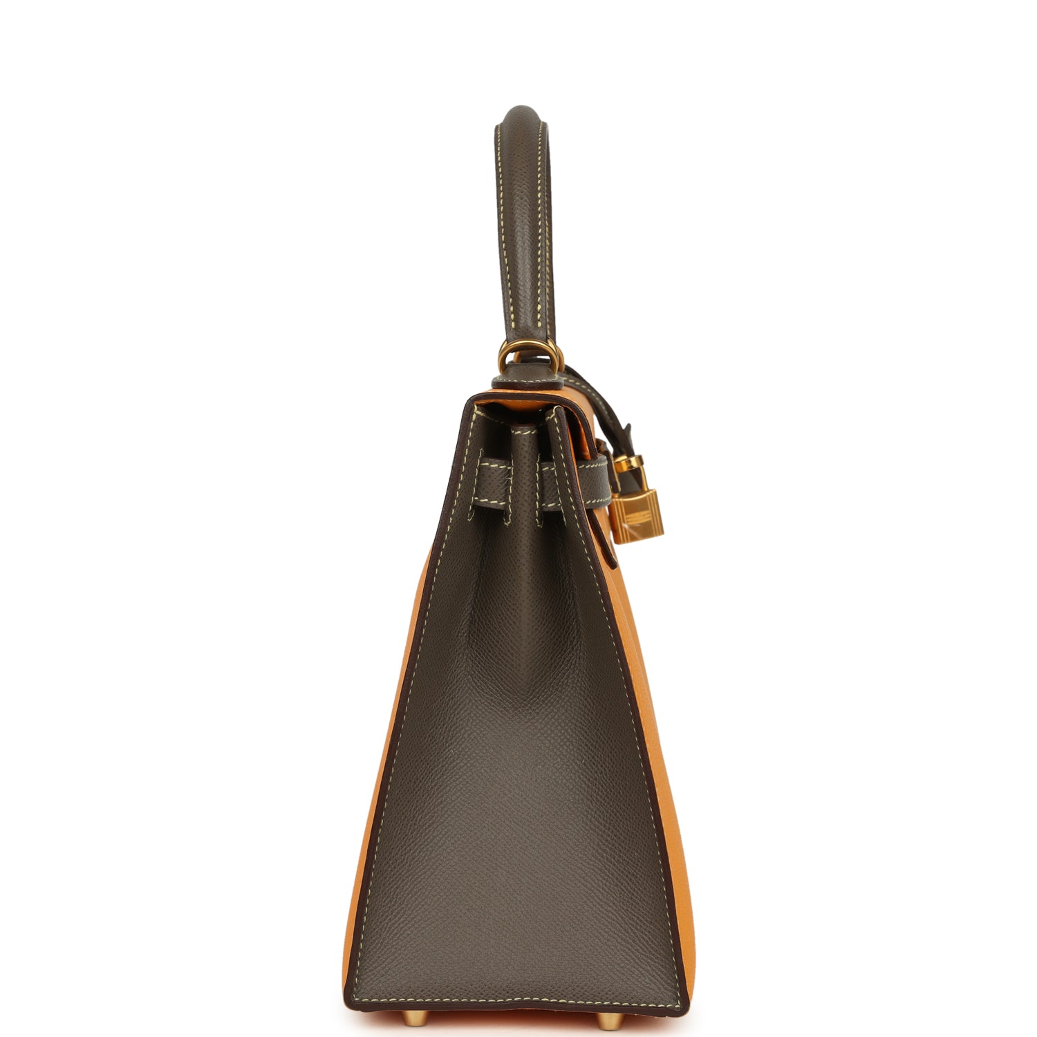 Pre-owned Hermes Special Order (HSS) Kelly Sellier 28 Jaune Ambre and Etoupe Epsom Brushed Gold Hardware