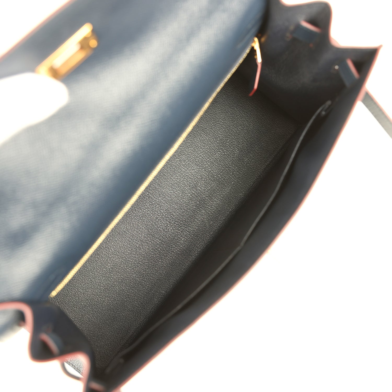 Pre-owned Hermes Kelly Sellier 32 Bleu Indigo and Rouge H Contour Epsom Gold Hardware