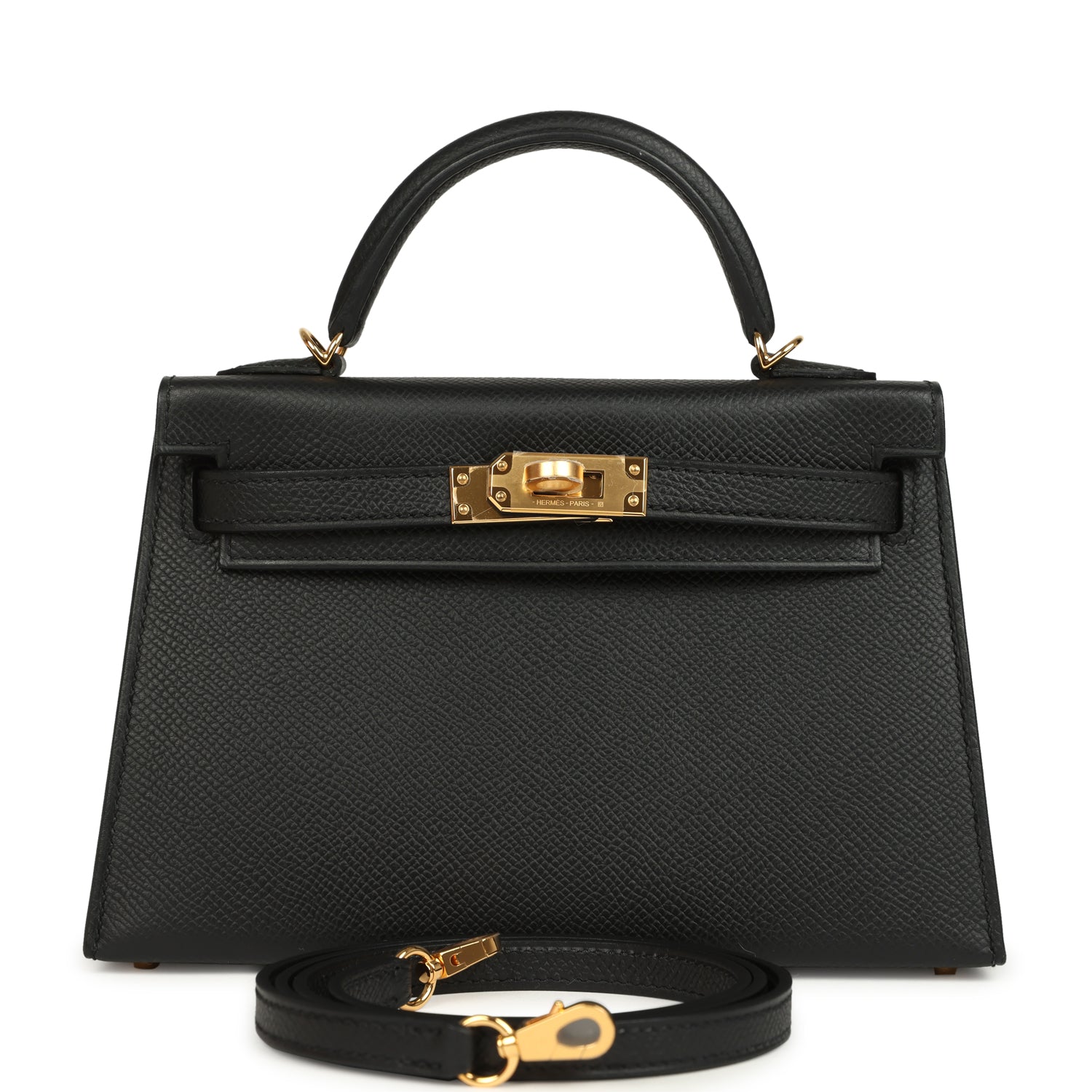 Hermes Kelly Sellier 20 Black Epsom Gold Hardware