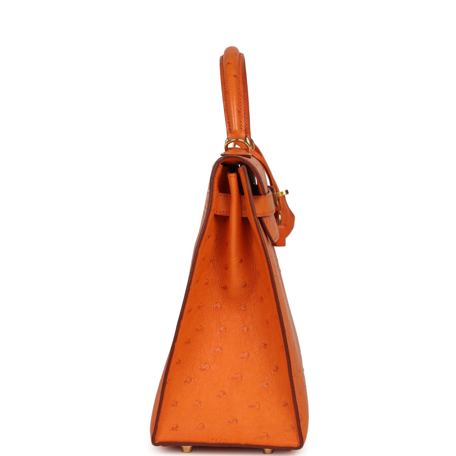 Vintage Hermes Kelly Sellier 32 Orange Ostrich Gold Hardware