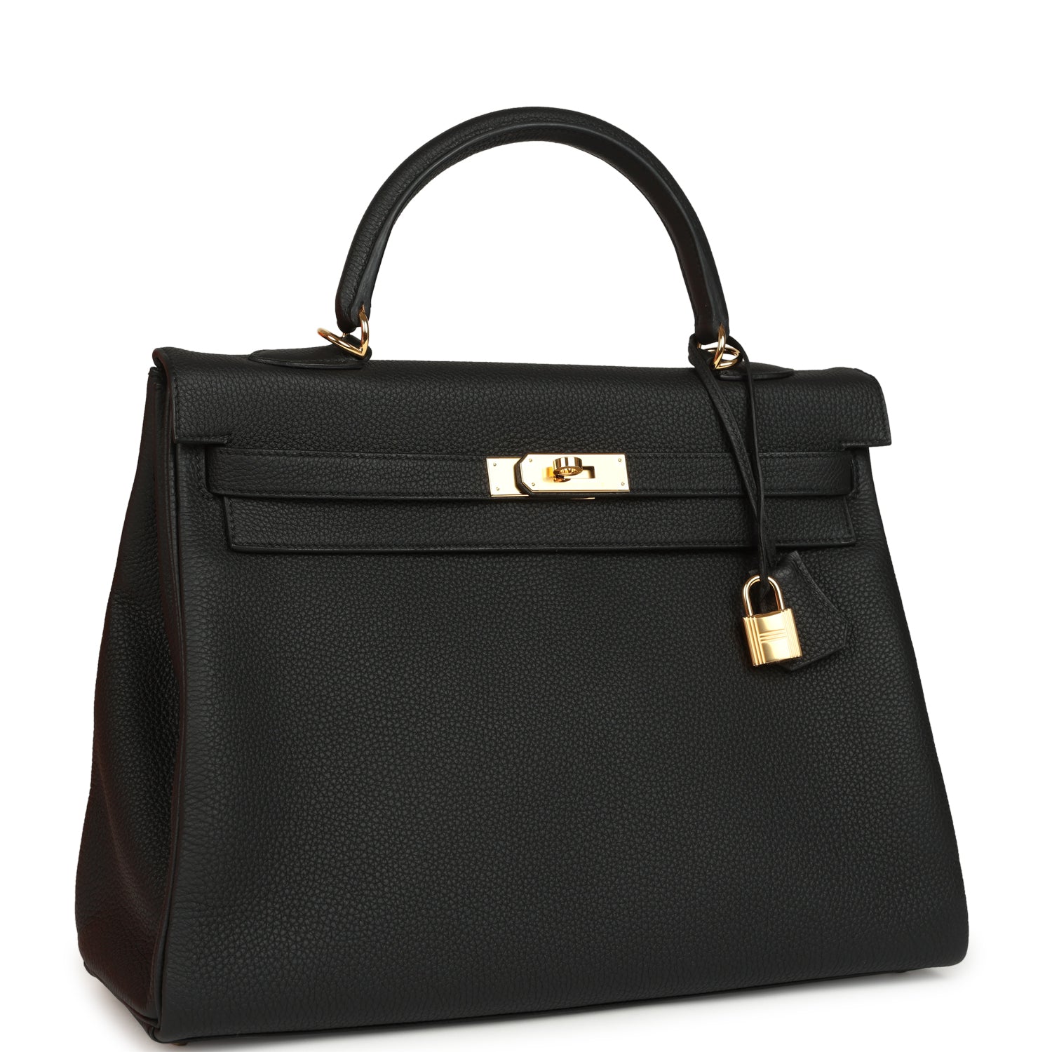 Pre-owned Hermes Kelly Retourne 35 Black Togo Gold Hardware