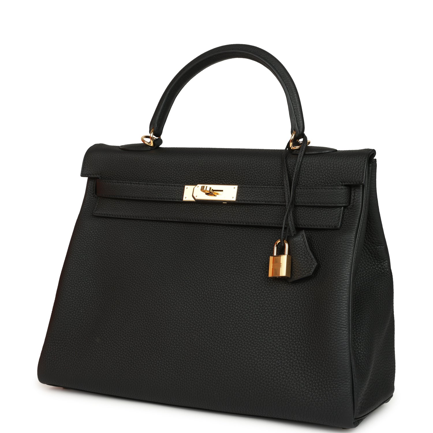 Pre-owned Hermes Kelly Retourne 35 Black Togo Gold Hardware