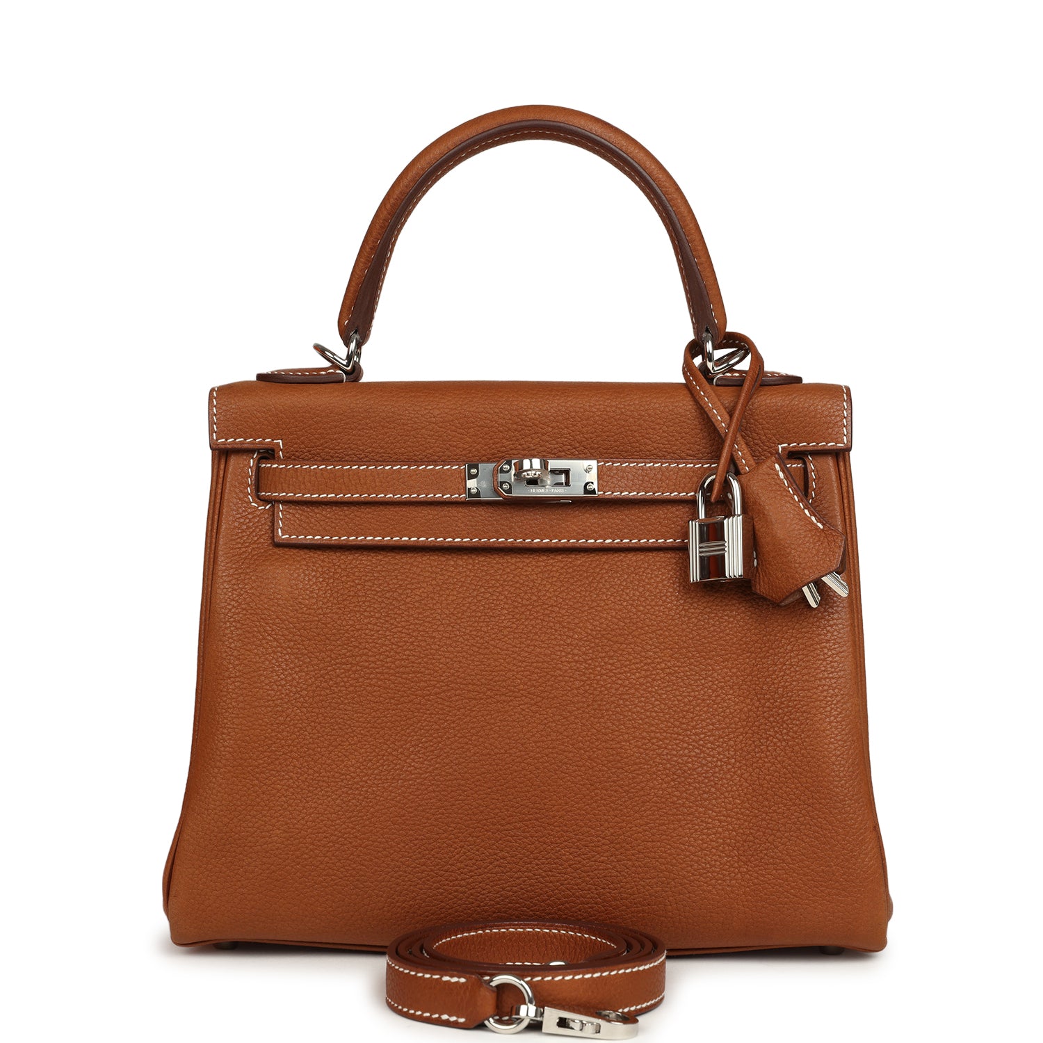 Pre-owned Hermes Kelly Retourne 25 Fauve Barenia Faubourg Palladium Hardware