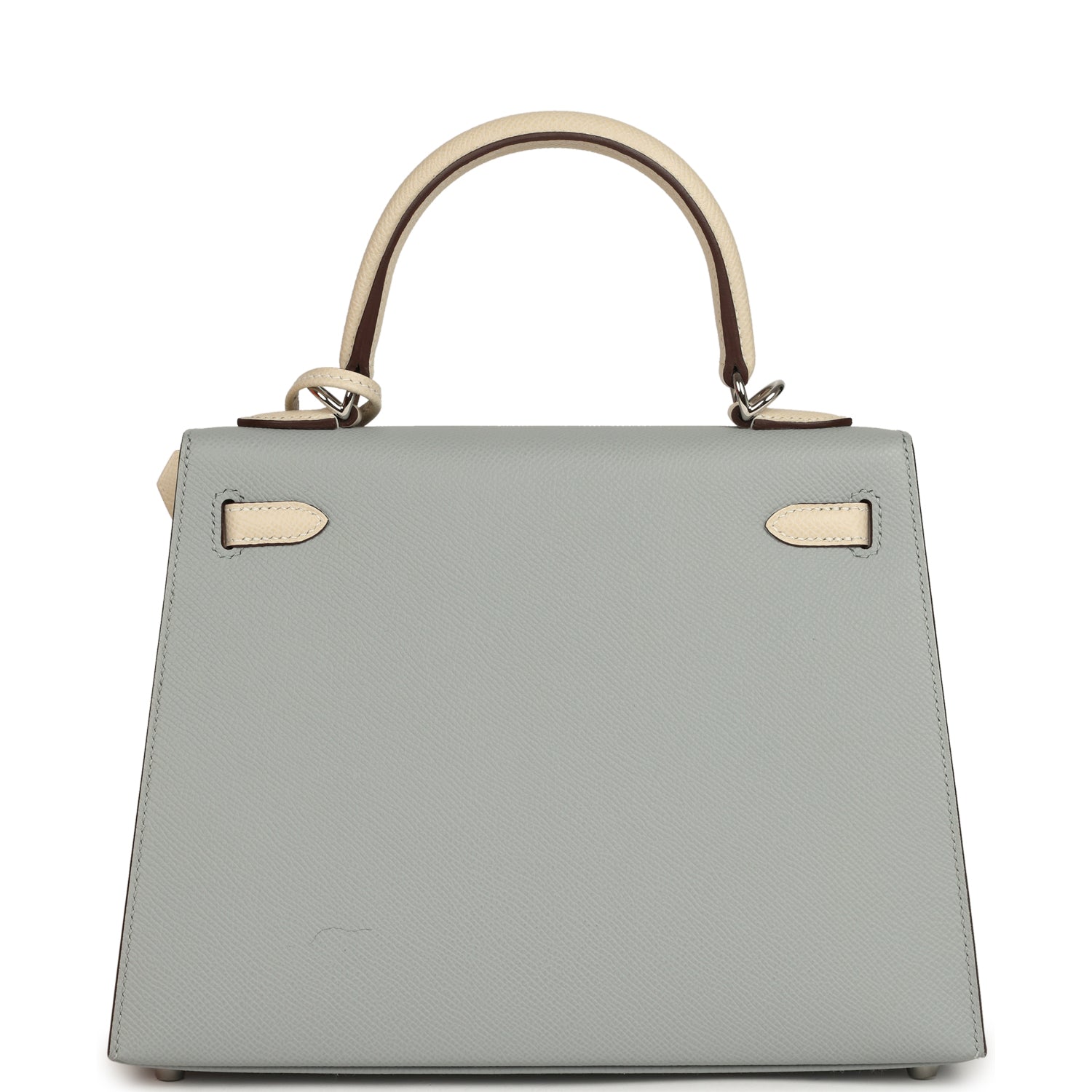Hermes Special Order (HSS) Kelly Sellier 25 Bleu Glacier and Craie Epsom Palladium Hardware