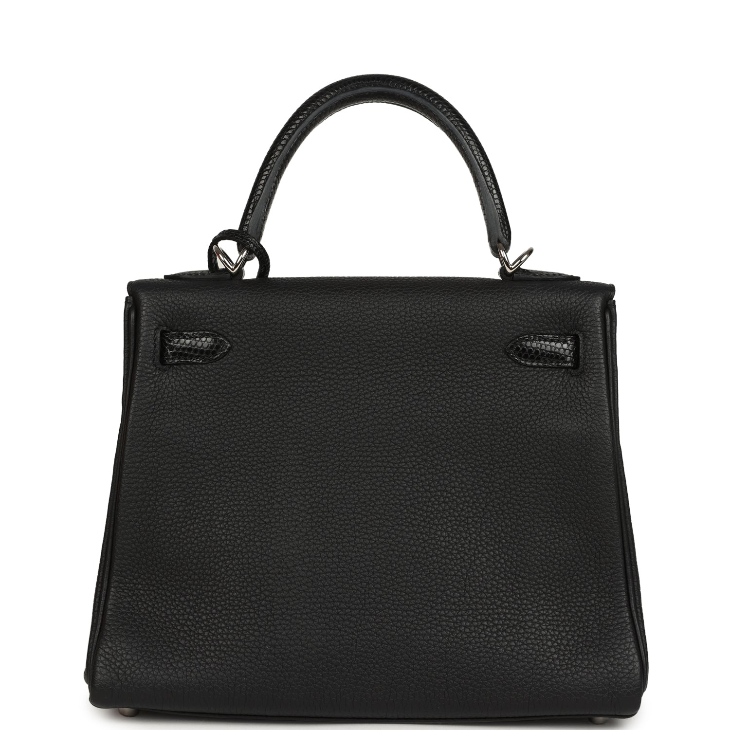 Pre-owned Hermes Kelly Retourne 25 Black Togo and Varanus Lizard Touch Palladium Hardware