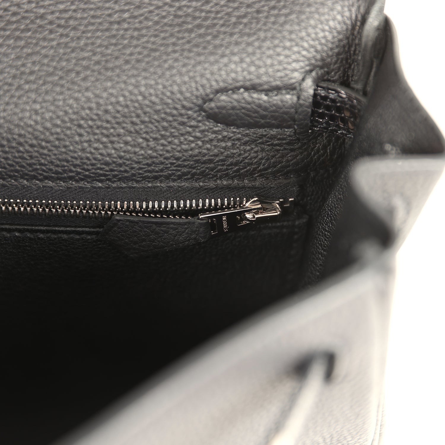 Pre-owned Hermes Kelly Retourne 25 Black Togo and Varanus Lizard Touch Palladium Hardware