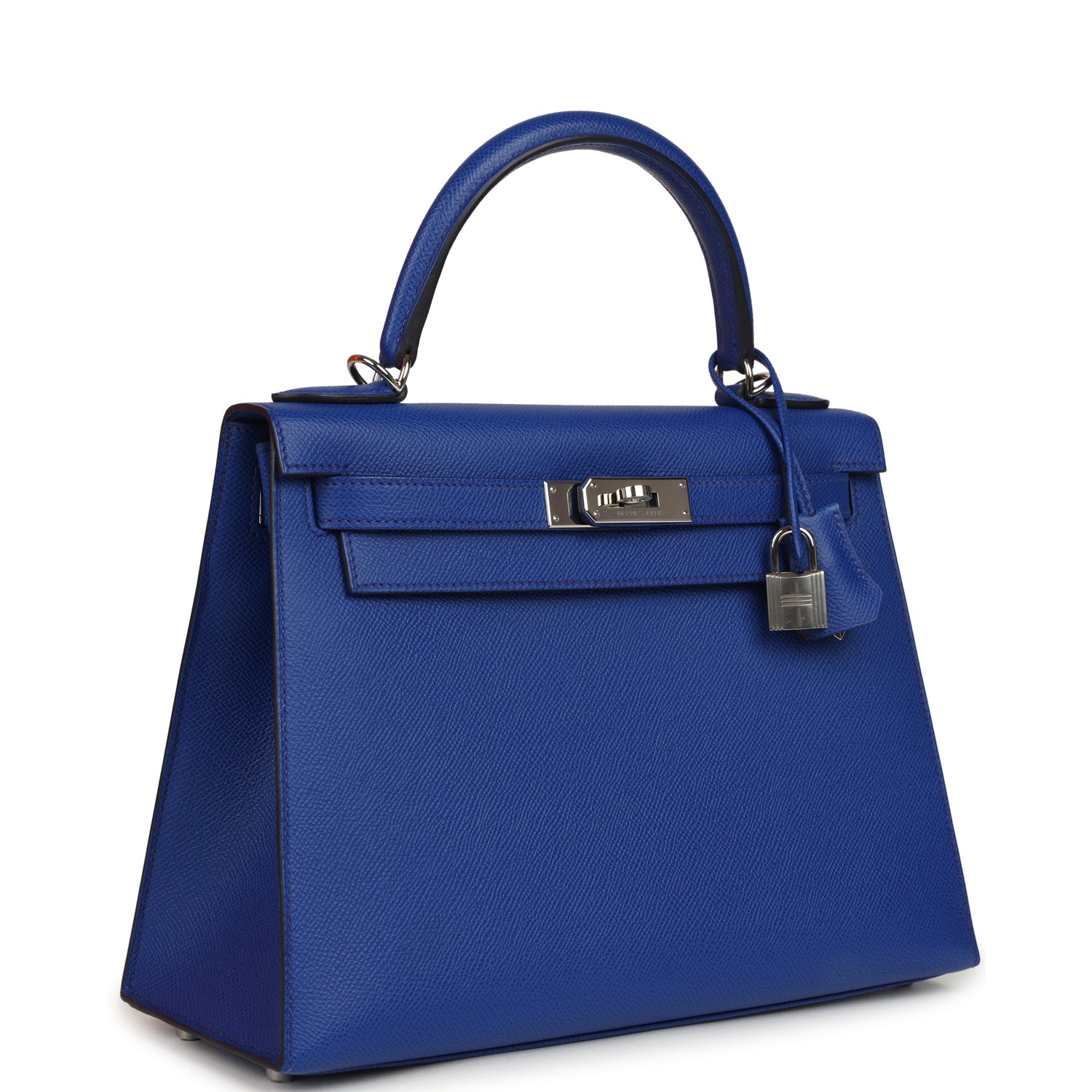 Pre-owned Hermes Kelly Sellier 28 Bleu Royal Verso Epsom Palladium Hardware