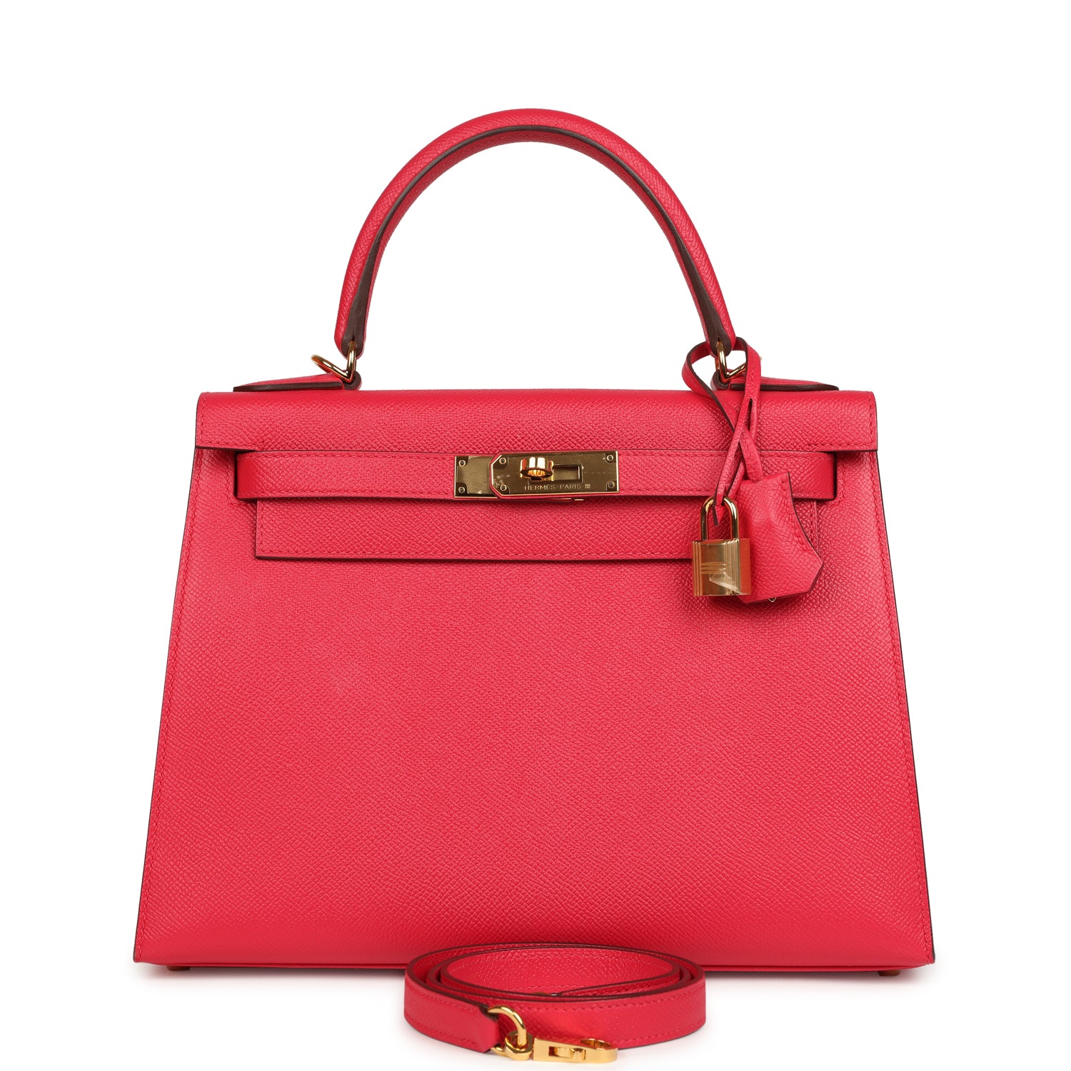 Pre-owned Hermes Kelly Sellier 28 Rose Extreme Epsom Gold Hardware