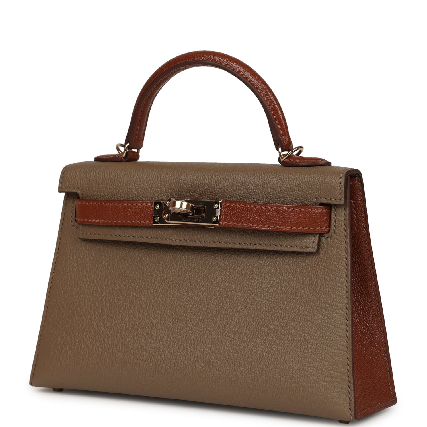 Hermes Special Order (HSS) Kelly Sellier 20 Etoupe and Havane Chevre Mysore Permabrass Hardware