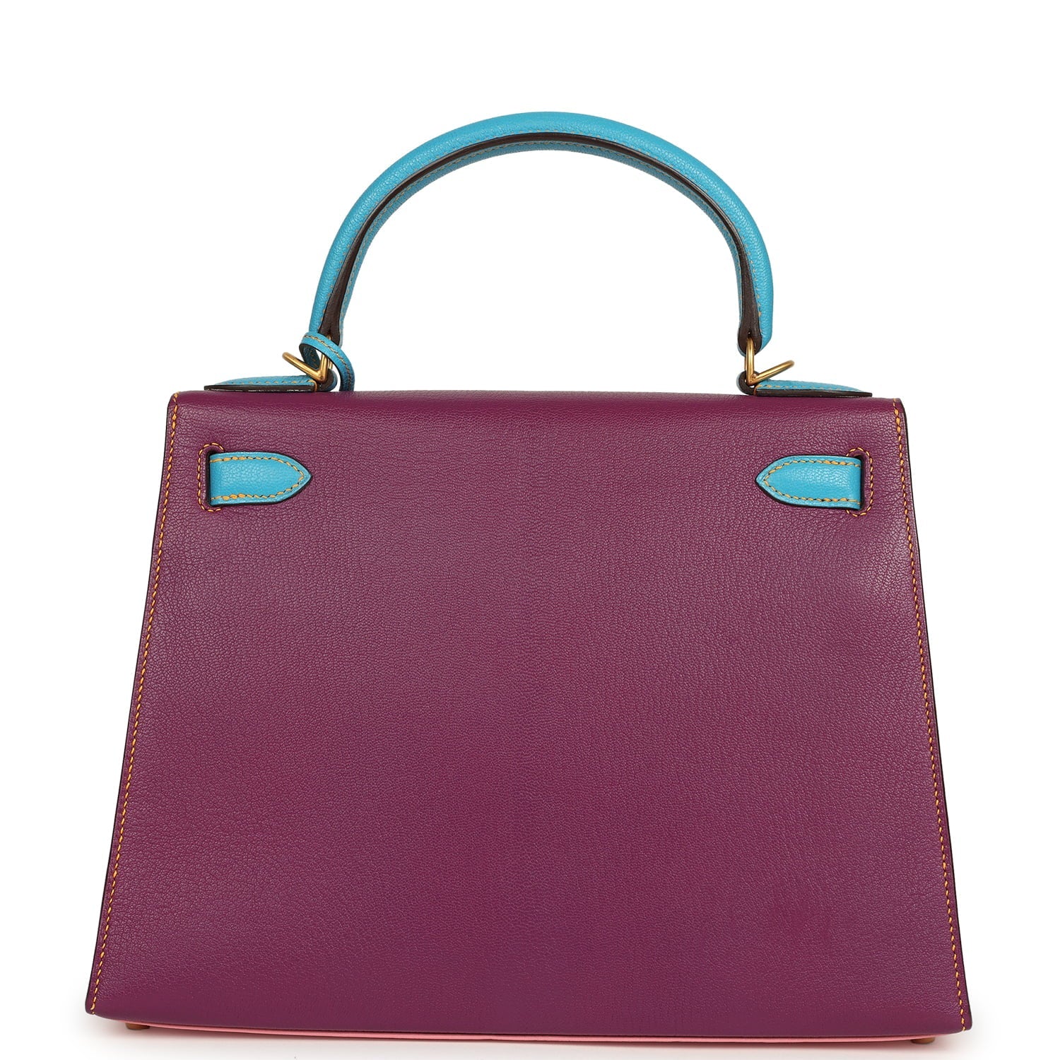 Pre-owned Hermes Special Order (HSS) Kelly Sellier 28 Rose Confetti, Anemone and Bleu Aztec Chevre Mysore Brushed Gold Hardware