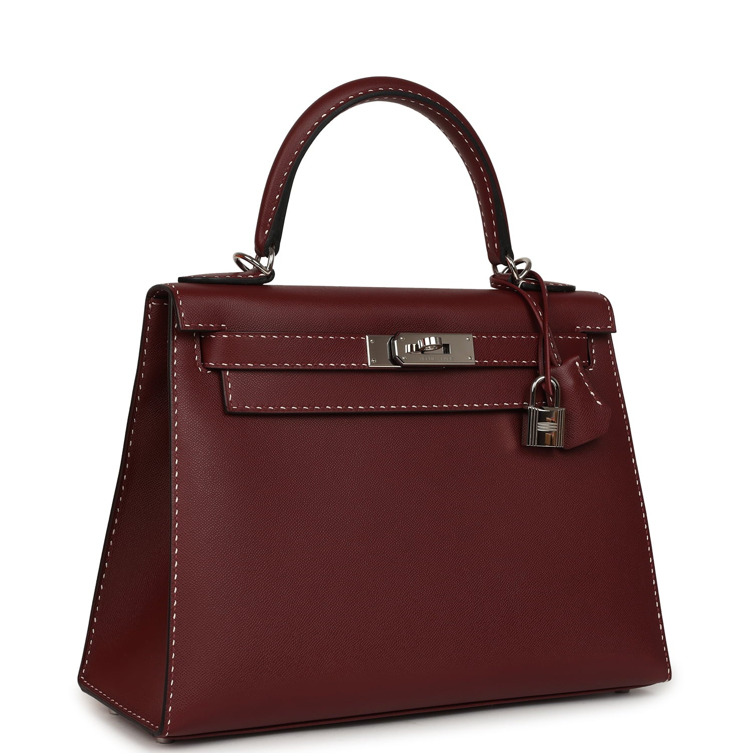 Pre-owned Hermes "Miss You" Kelly Sellier 28 Rouge H Monsieur Palladium Hardware
