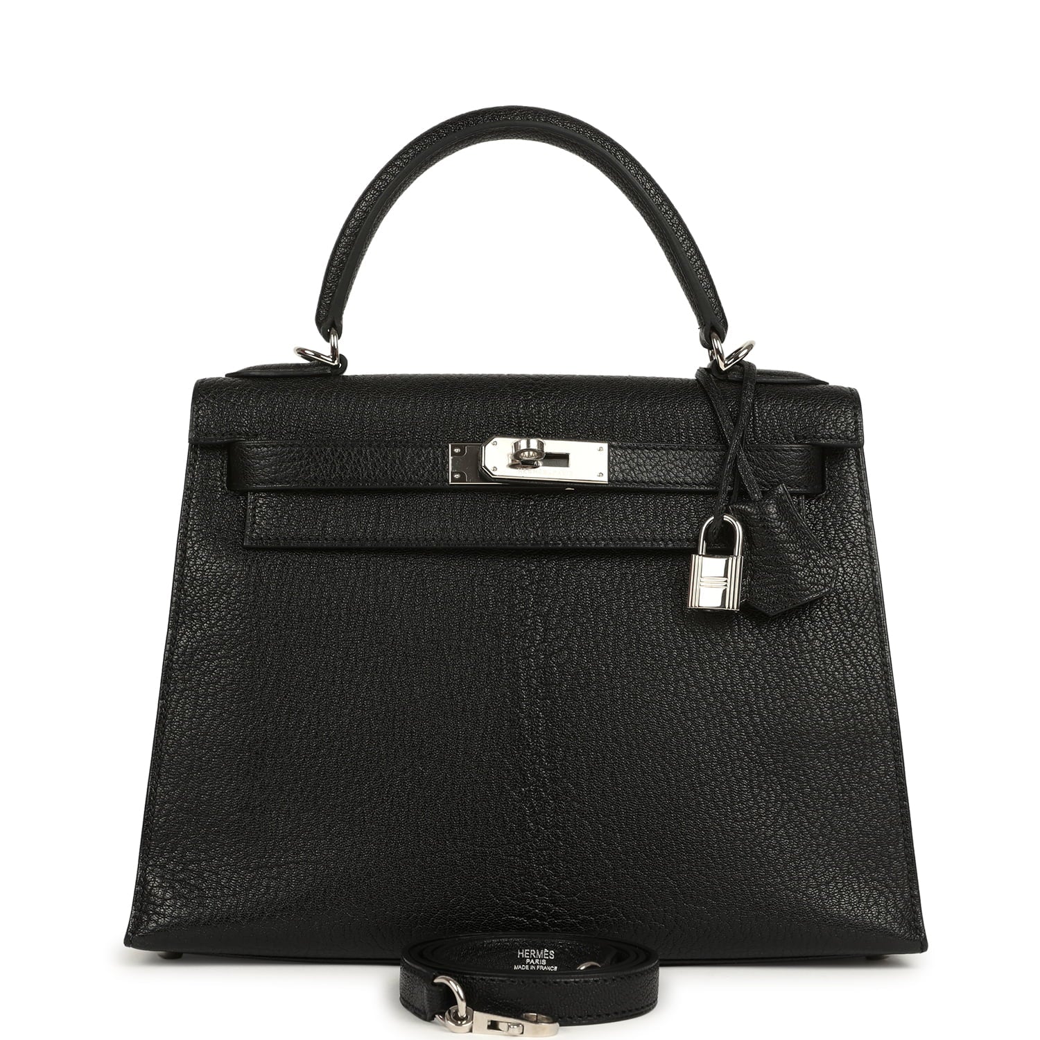 Vintage Hermes Kelly Sellier 28 Black Chevre De Coromandel Palladium Hardware