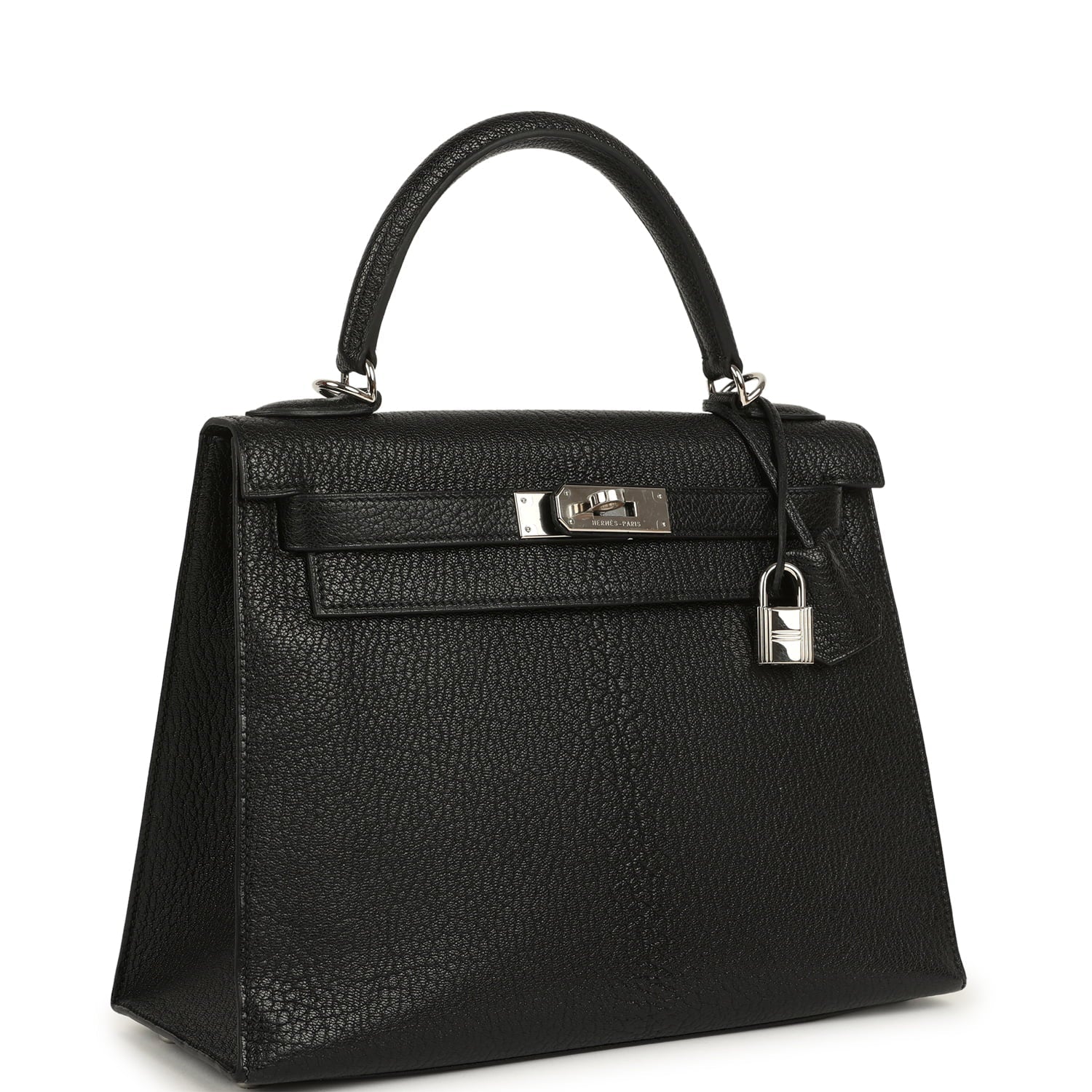 Vintage Hermes Kelly Sellier 28 Black Chevre De Coromandel Palladium Hardware