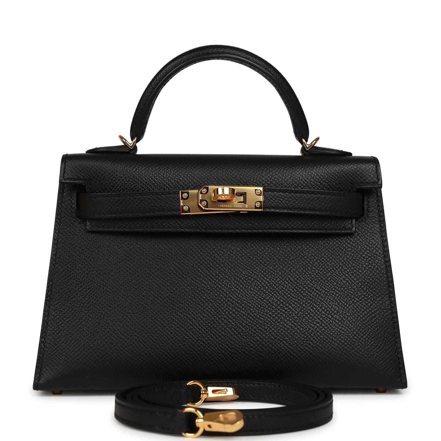 Hermes Kelly Sellier 20 Black Epsom Gold Hardware