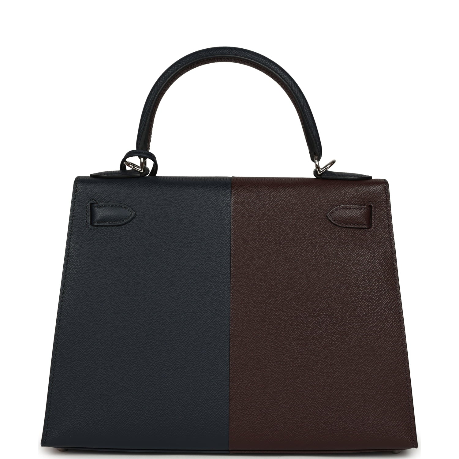 Pre-owned Hermes Kelly Sellier 28 Casaque Bleu Indigo and Rouge Sellier Epsom Palladium Hardware