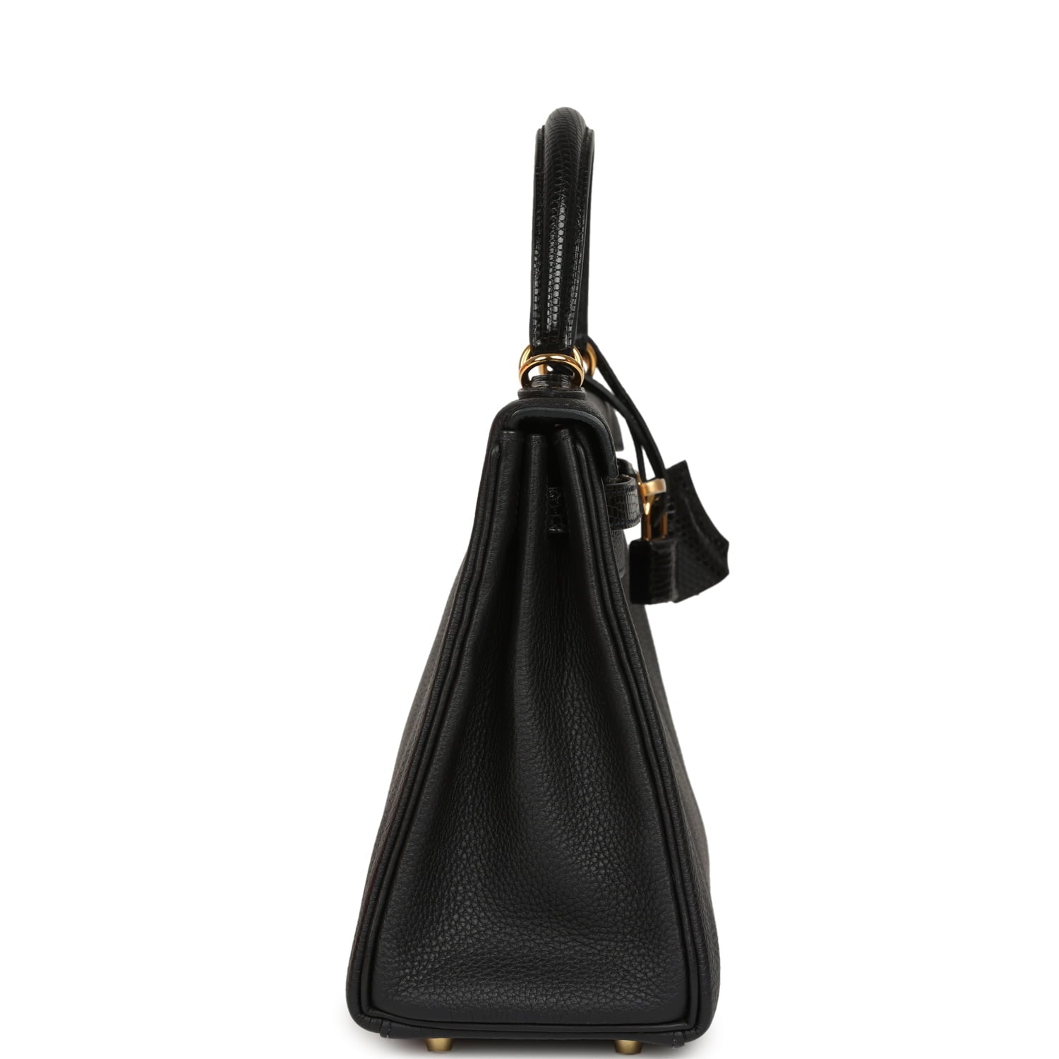 Hermes Kelly Retourne 25 Black Togo and Varanus Niloticus Lizard Touch Gold Hardware