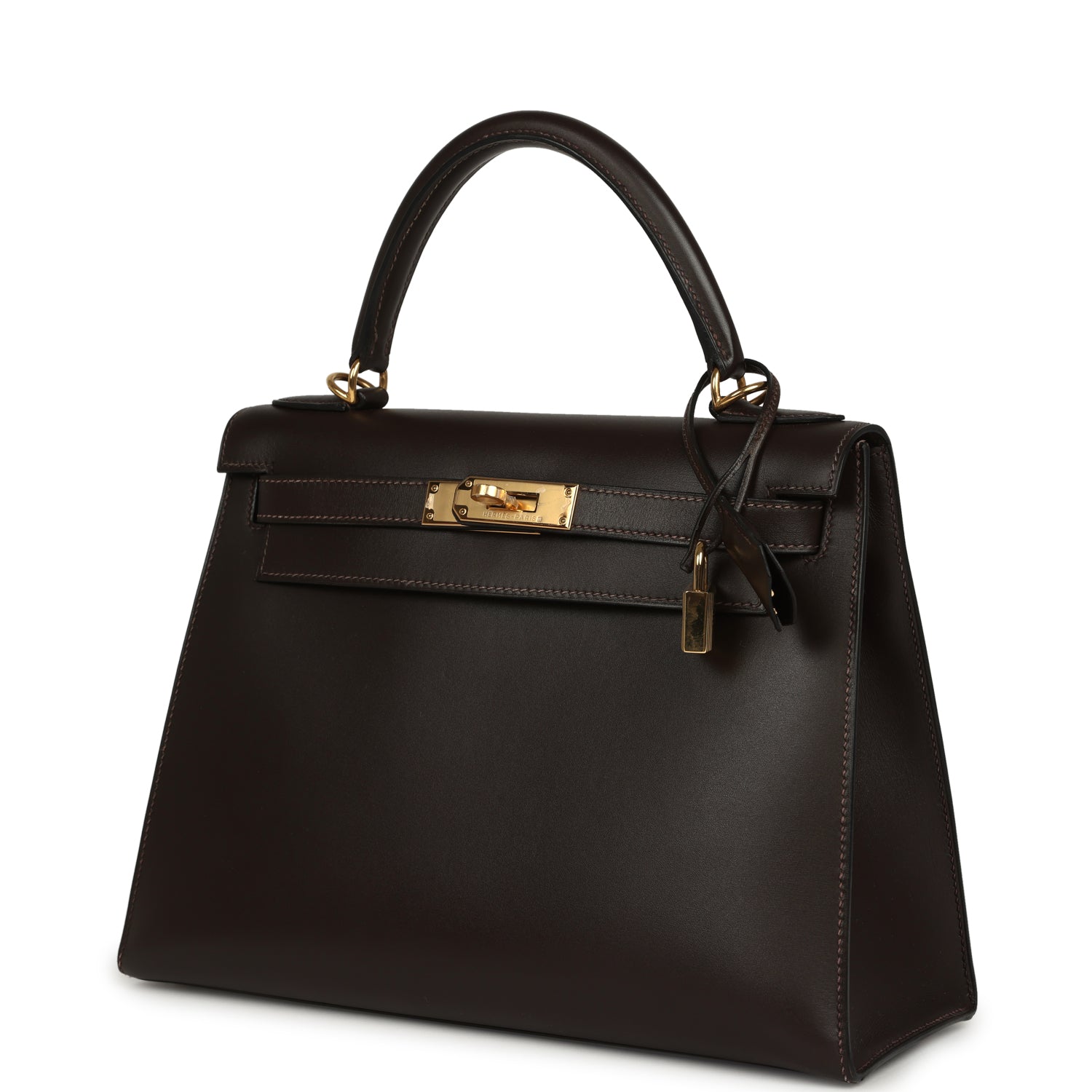 Vintage Hermes Kelly Sellier 28 Ebene Chamonix Gold Hardware