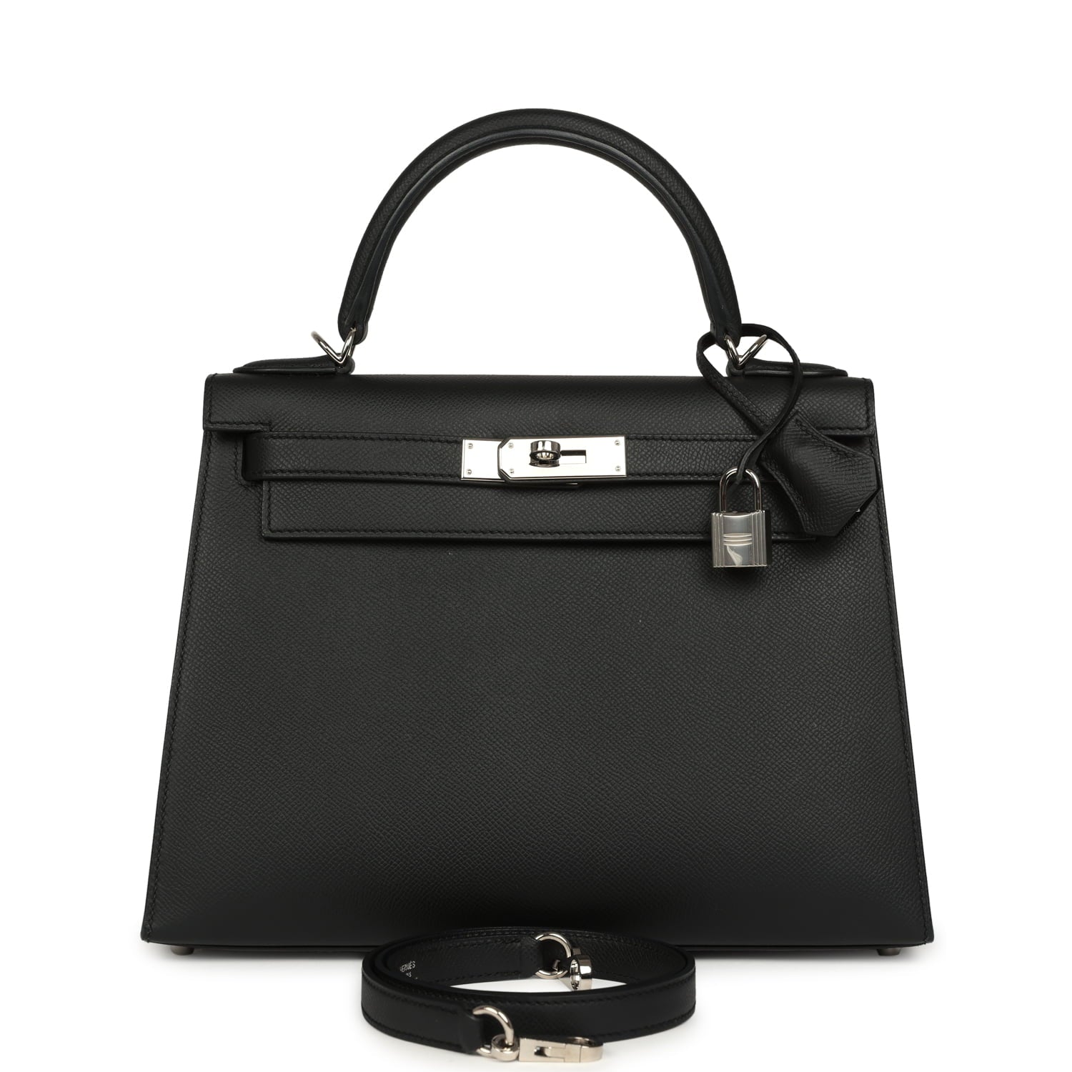 Pre-owned Hermes Kelly Sellier 28 Black Epsom Palladium Hardware