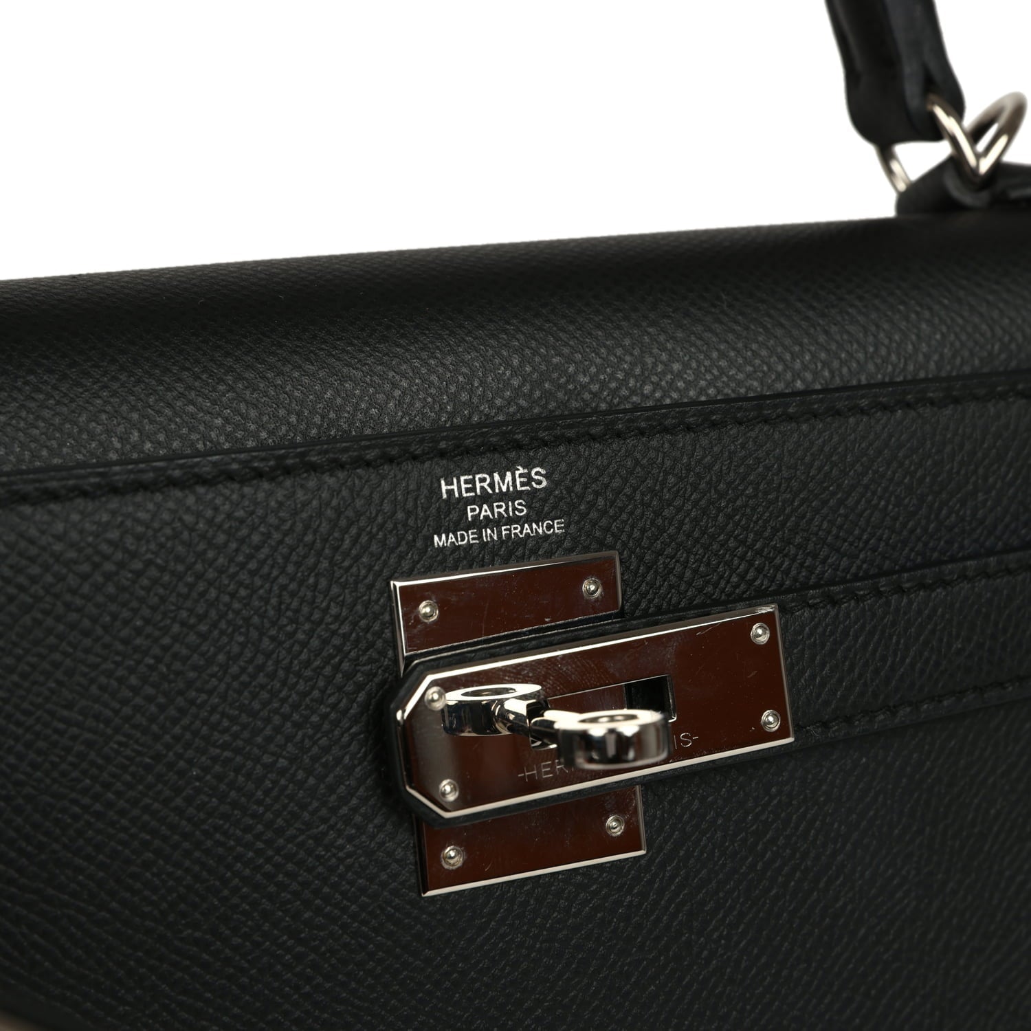 Pre-owned Hermes Kelly Sellier 28 Black Epsom Palladium Hardware