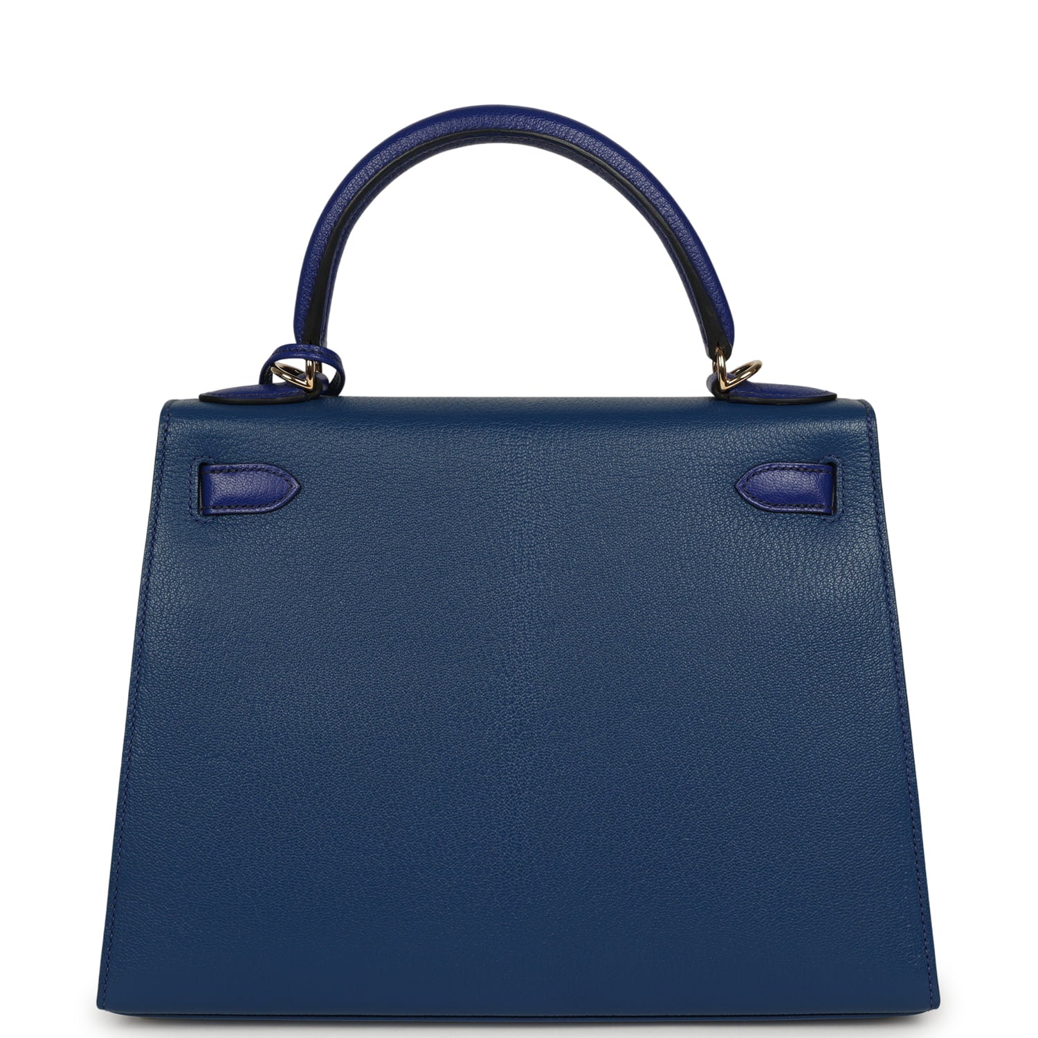 Pre-owned Hermes Special Order (HSS) Kelly Sellier 28 Bleu Electric and Bleu Saphir Chevre Mysore Permabrass Hardware