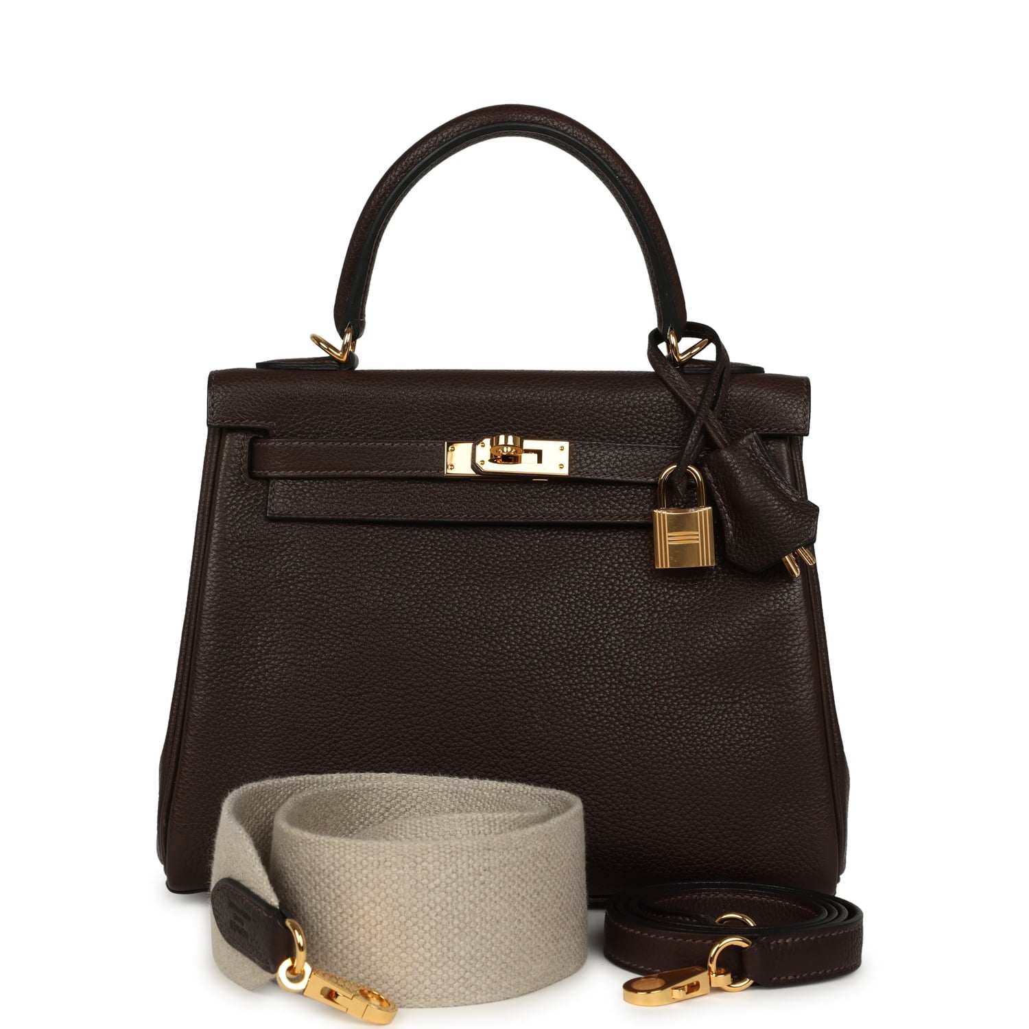 Pre-owned Hermes Kelly Retourne 25 Ebene Barenia Faubourg Gold Hardware