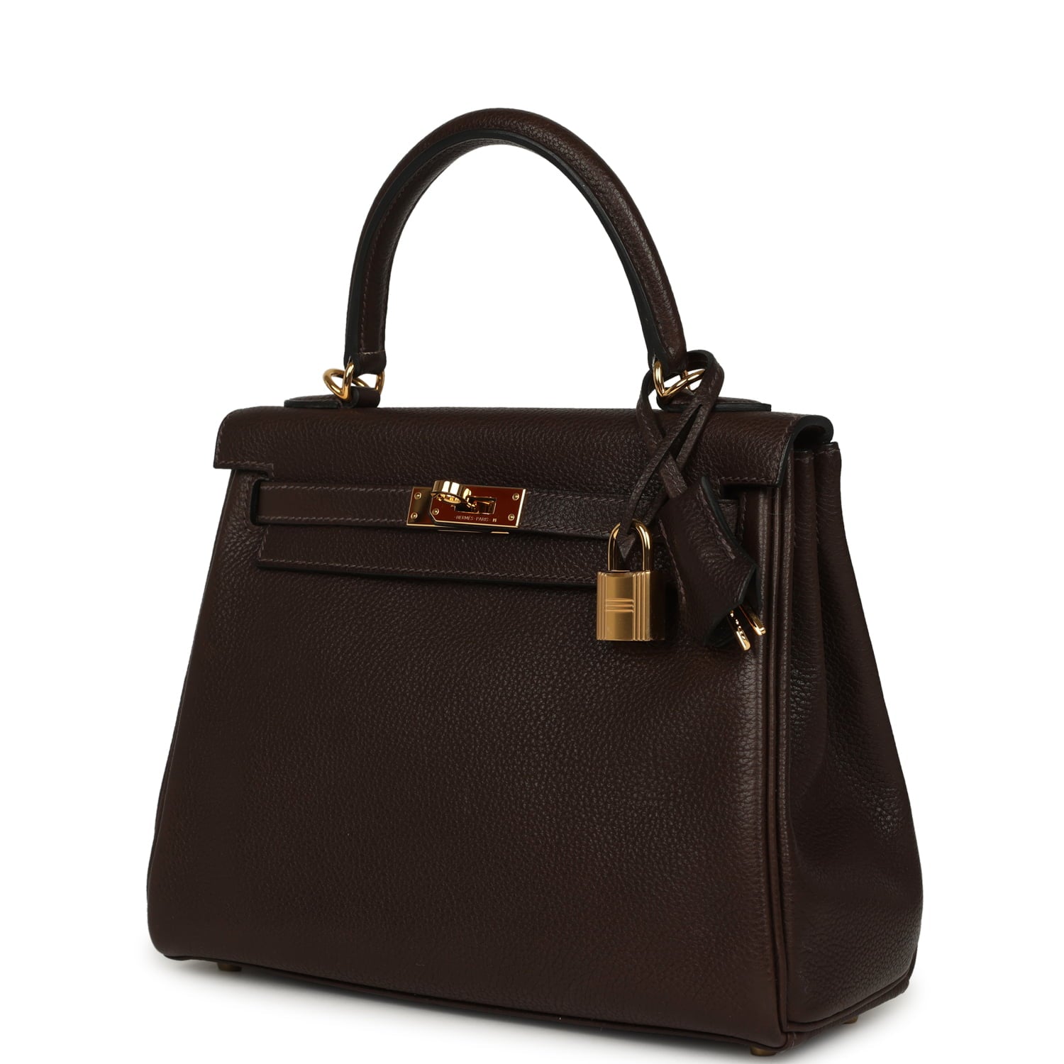 Pre-owned Hermes Kelly Retourne 25 Ebene Barenia Faubourg Gold Hardware