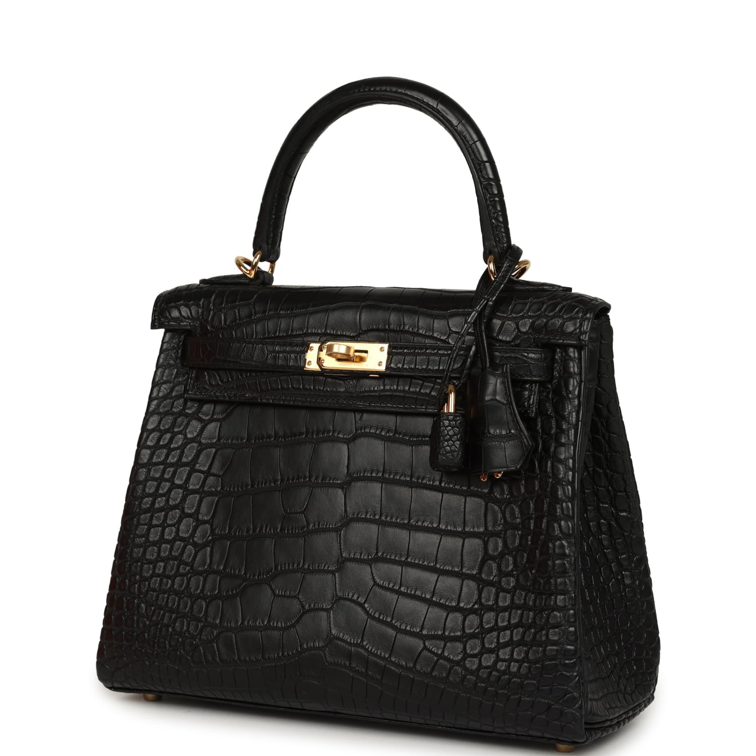 Hermes Kelly Retourne 25 Black Matte Alligator Gold Hardware