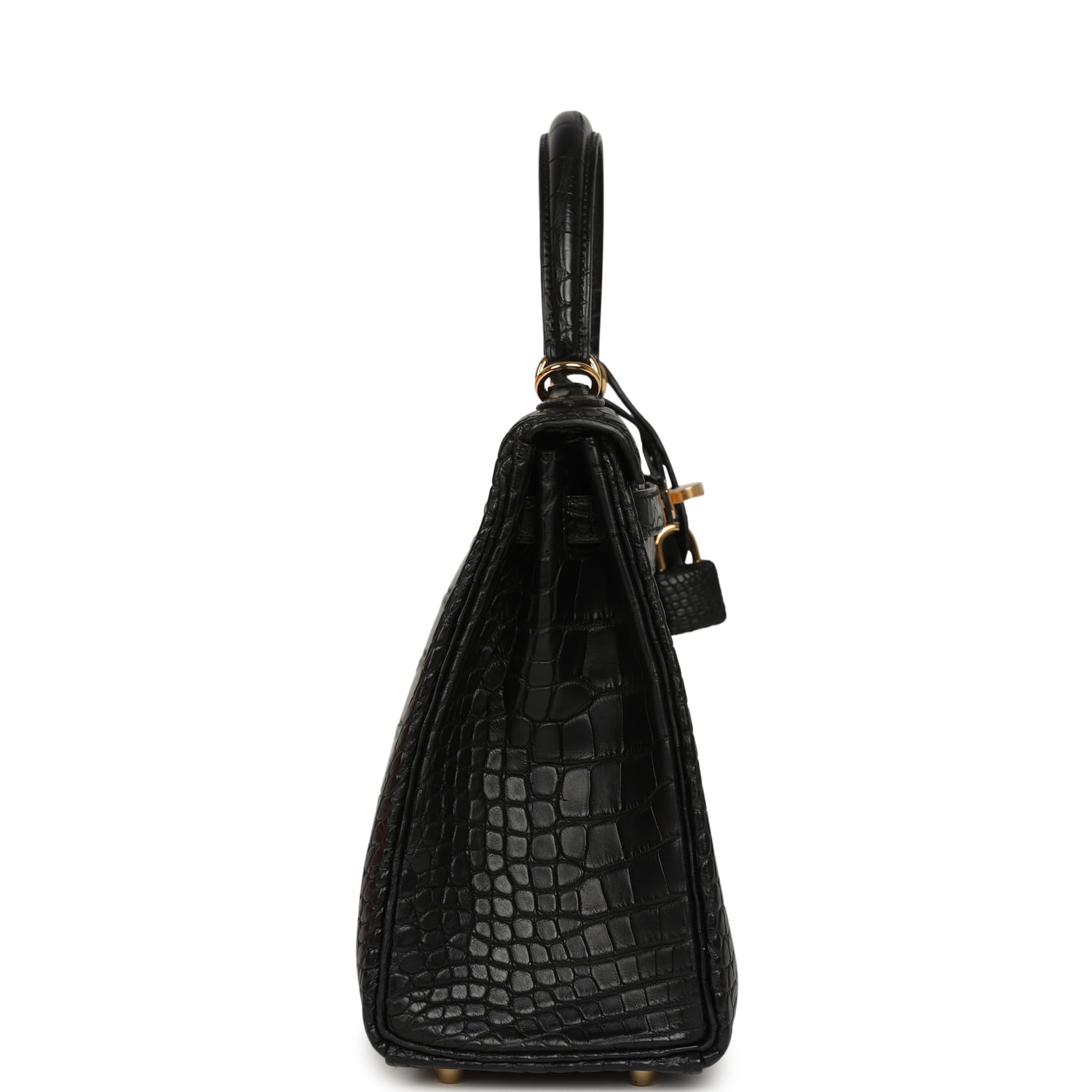 Hermes Kelly Retourne 25 Black Matte Alligator Gold Hardware