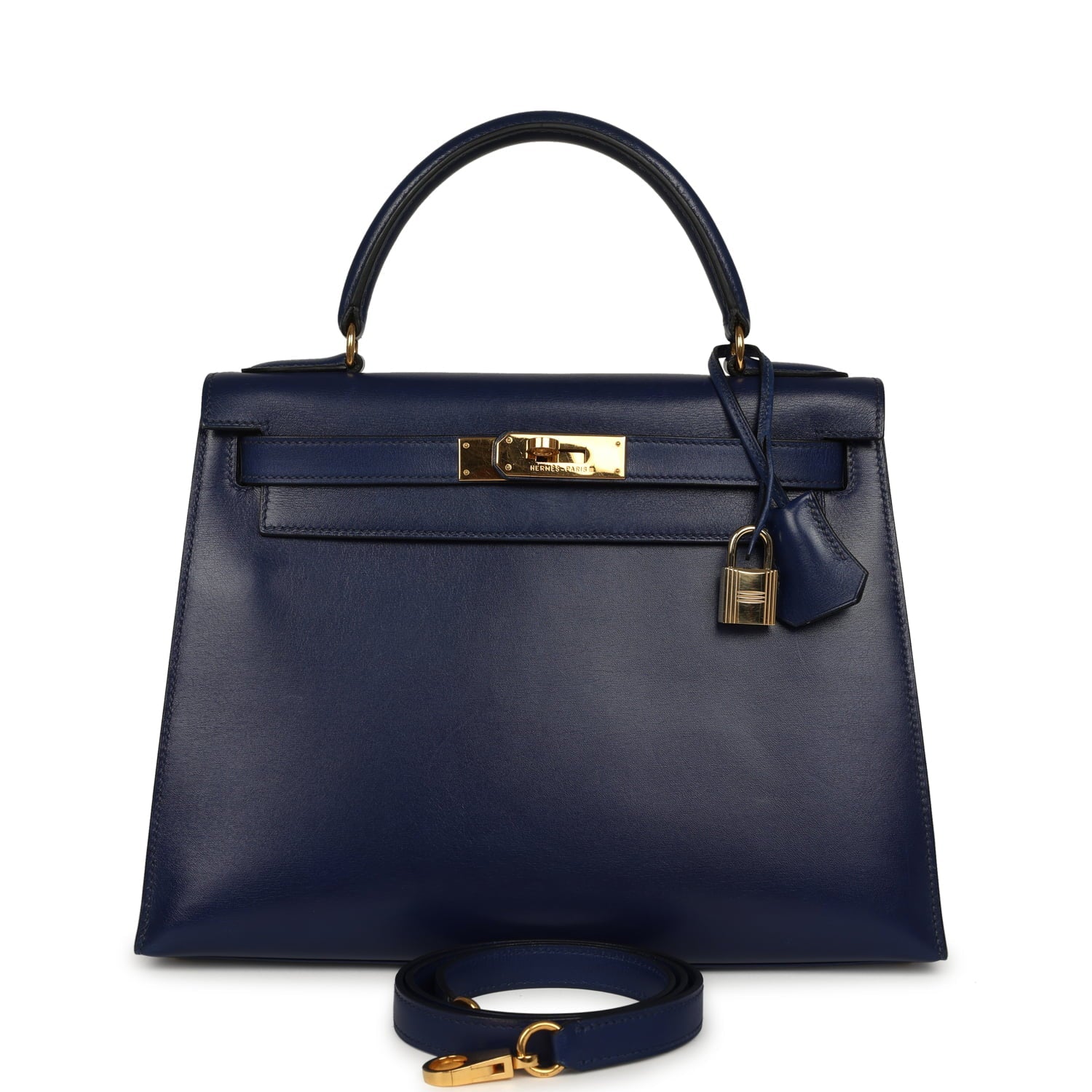 Vintage Hermes Kelly Sellier 28 Bleu Saphir Box Gold Hardware