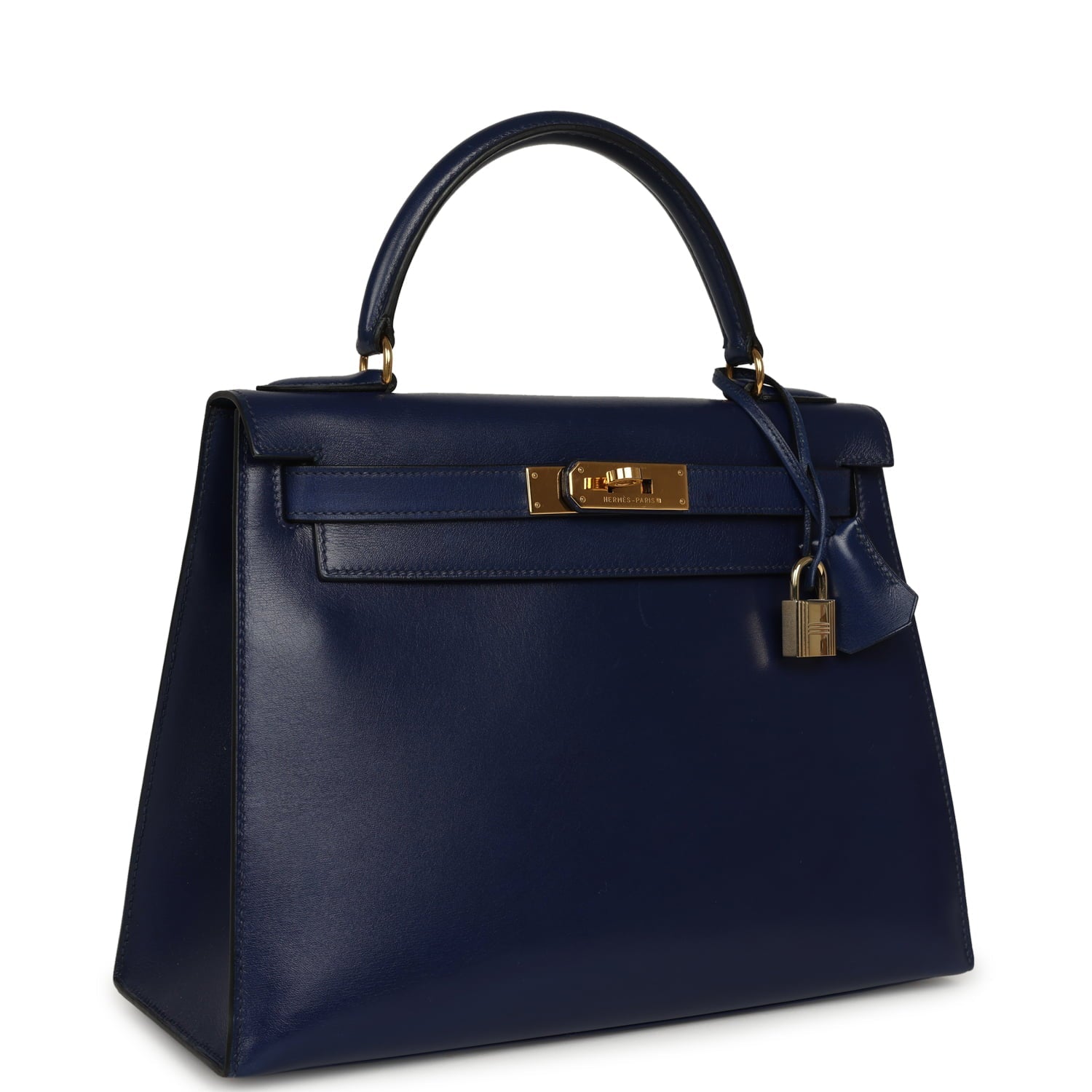 Vintage Hermes Kelly Sellier 28 Bleu Saphir Box Gold Hardware