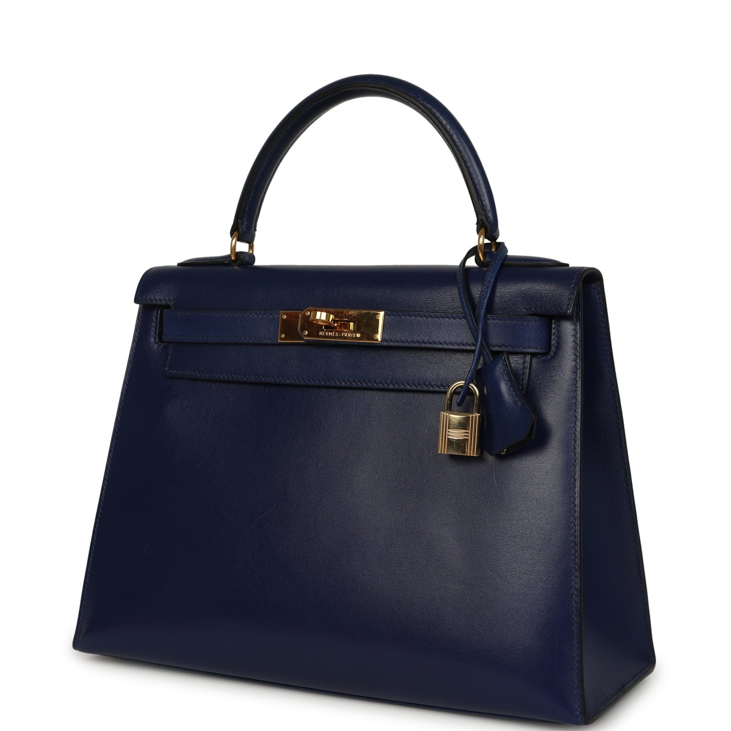 Vintage Hermes Kelly Sellier 28 Bleu Saphir Box Gold Hardware