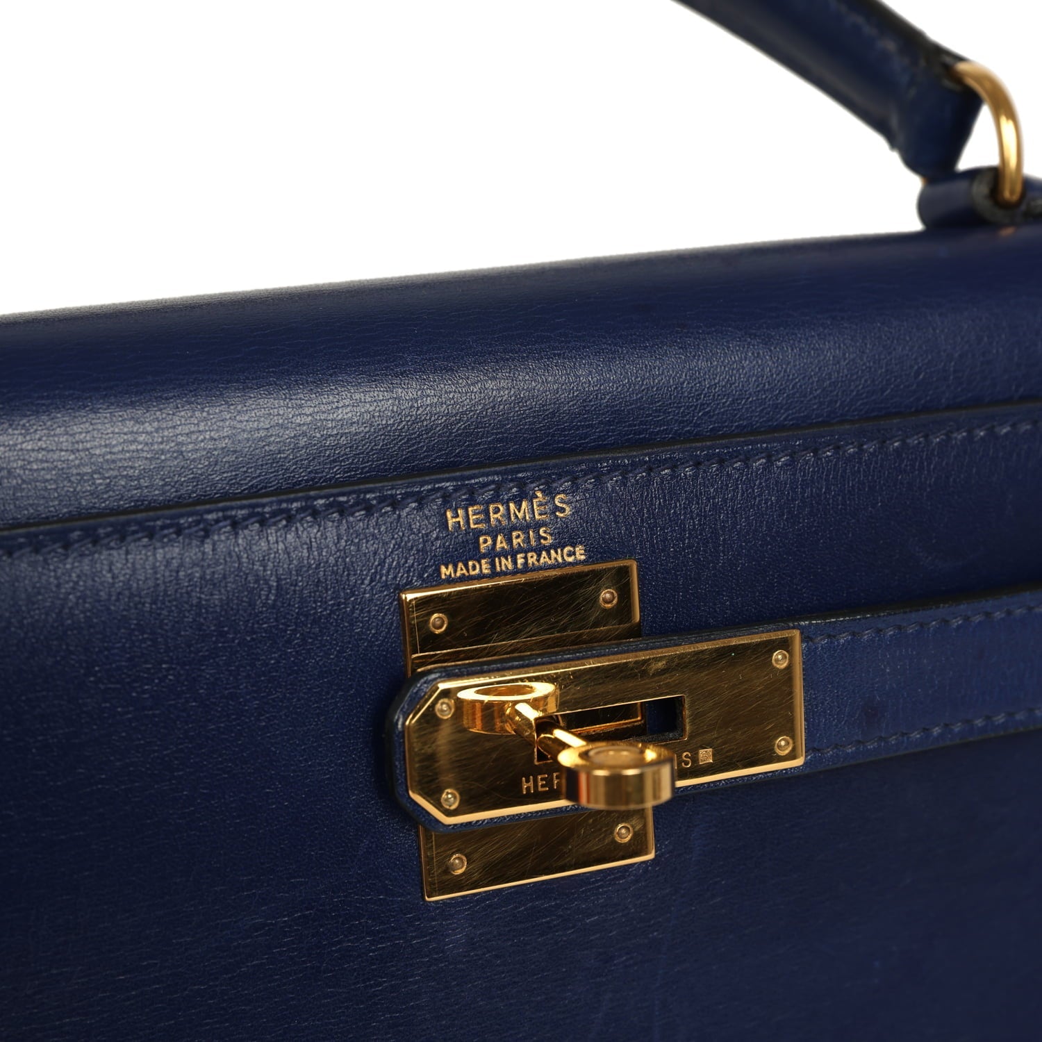 Vintage Hermes Kelly Sellier 28 Bleu Saphir Box Gold Hardware