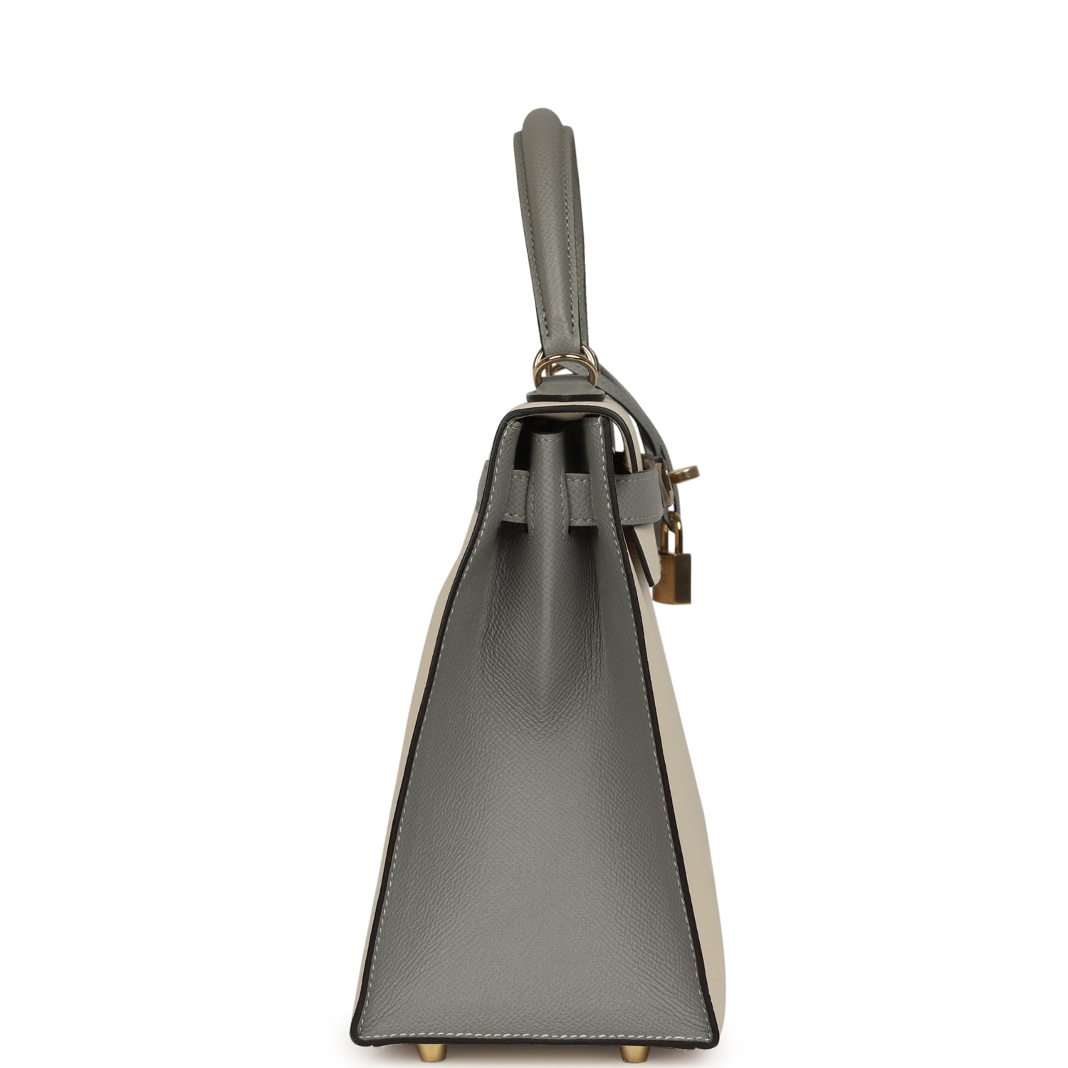 Hermes Special Order (HSS) Kelly Sellier 28 Craie and Gris Mouette Epsom Permabrass Hardware