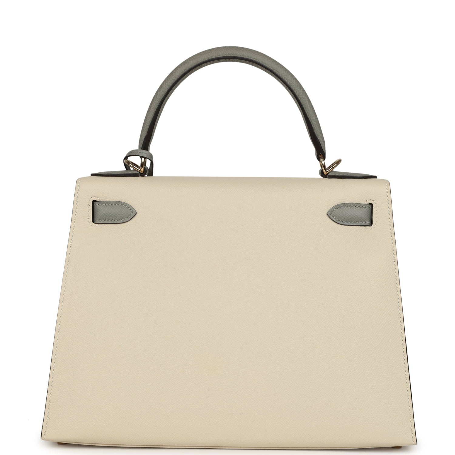 Hermes Special Order (HSS) Kelly Sellier 28 Craie and Gris Mouette Epsom Permabrass Hardware