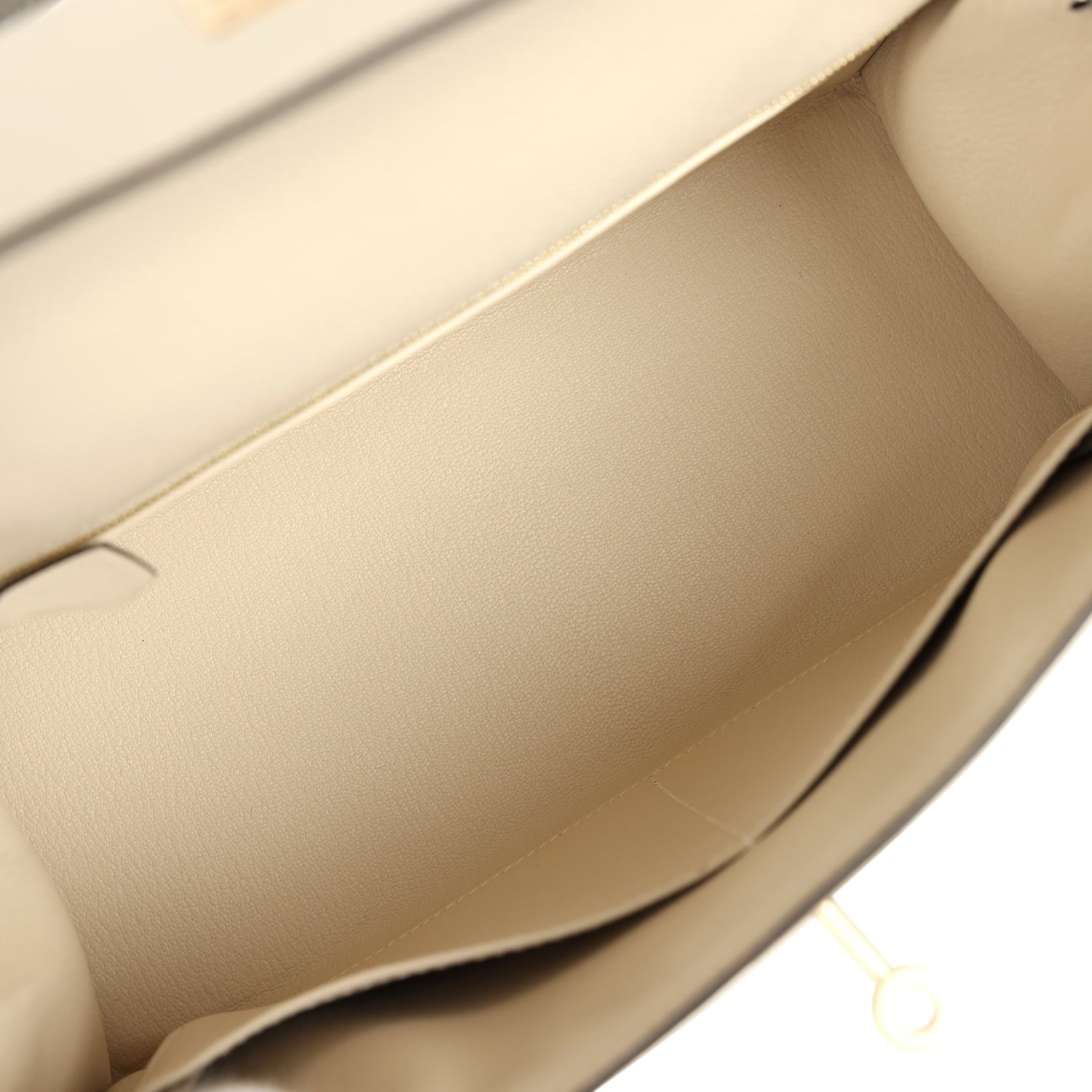 Hermes Special Order (HSS) Kelly Sellier 28 Craie and Gris Mouette Epsom Permabrass Hardware