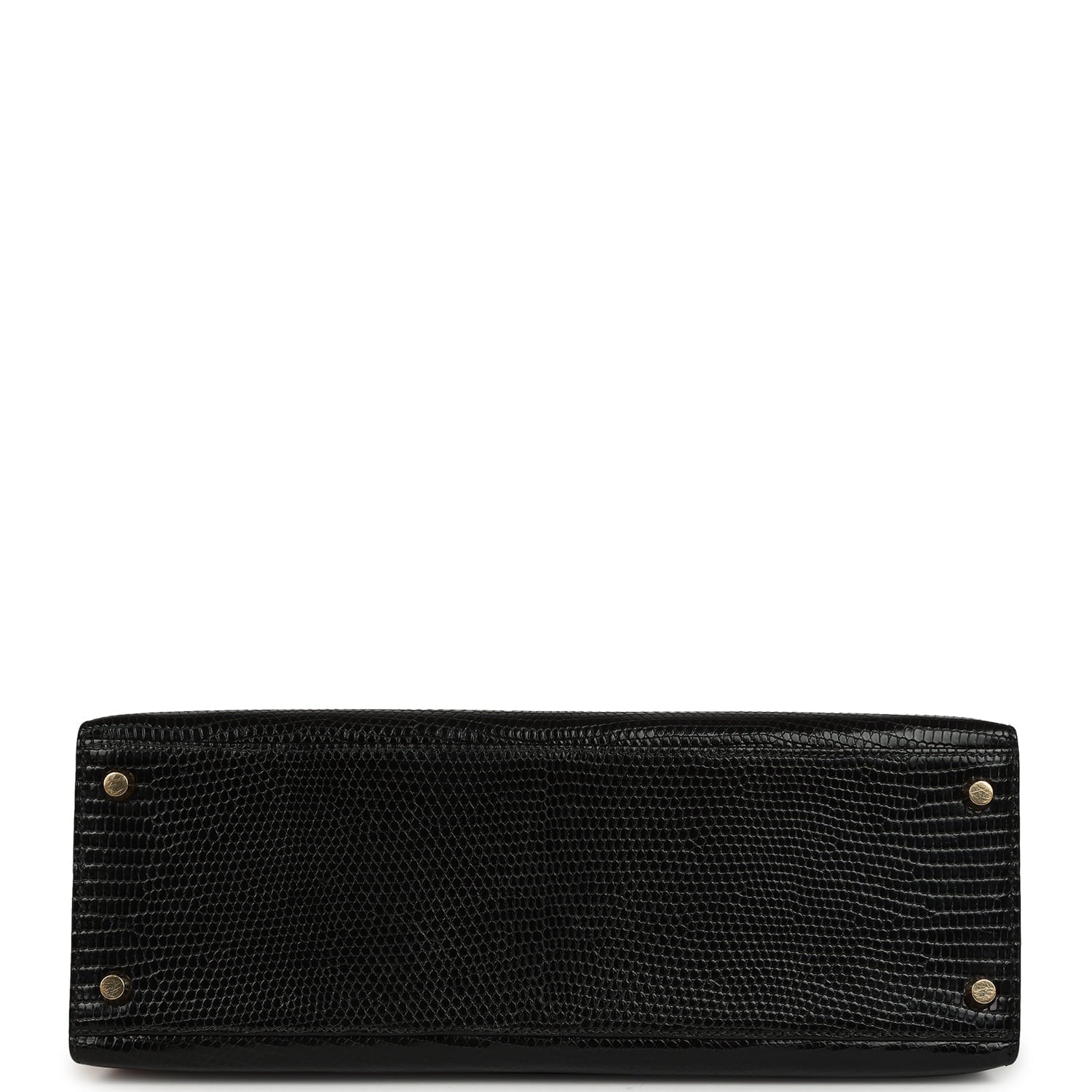 Vintage Hermes Kelly Sellier 32 Black Shiny Varanus Niloticus Lizard Gold Hardware