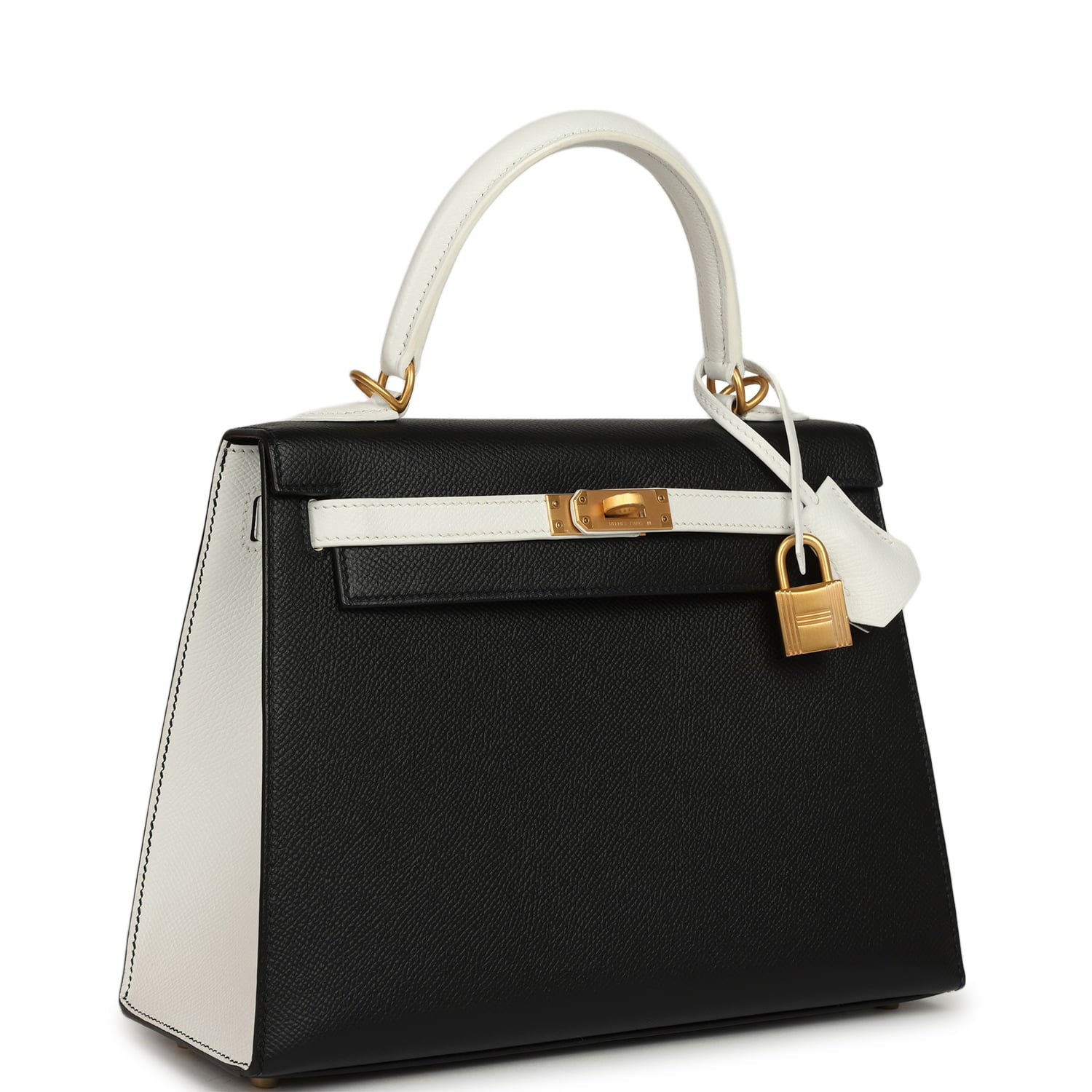 Hermes Special Order (HSS) Kelly Sellier 25 Black and White Epsom Brushed Gold Hardware